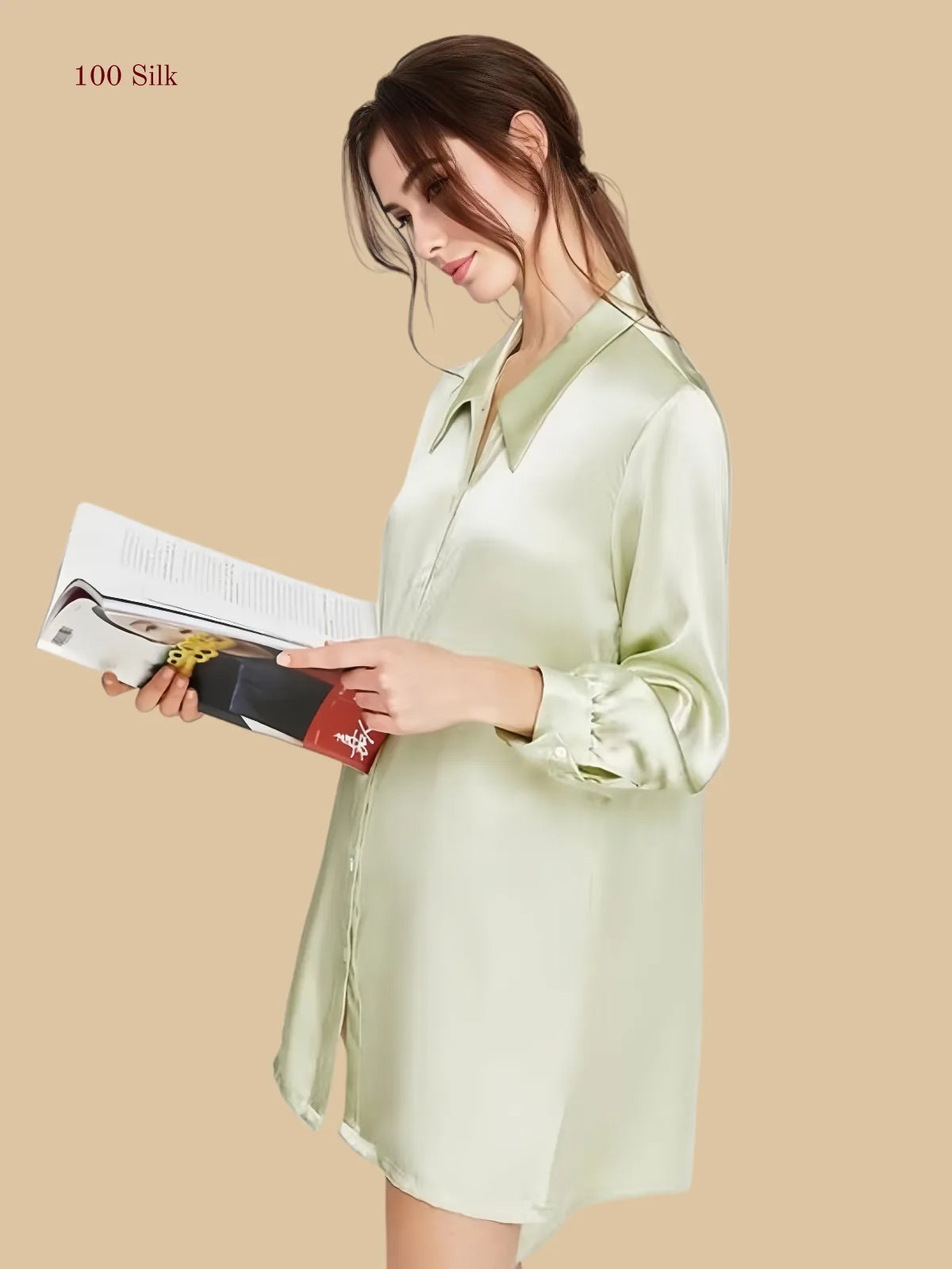 19 Momme Classic Long Sleeve Silk Shirt Nightgown for Women - 100% Mulberry Silk | Silkgala