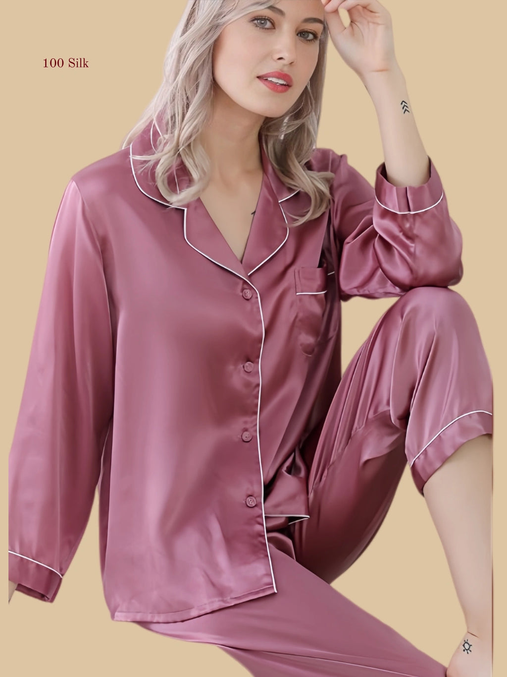 Silk 2-Piece Button Down Pajama Set
