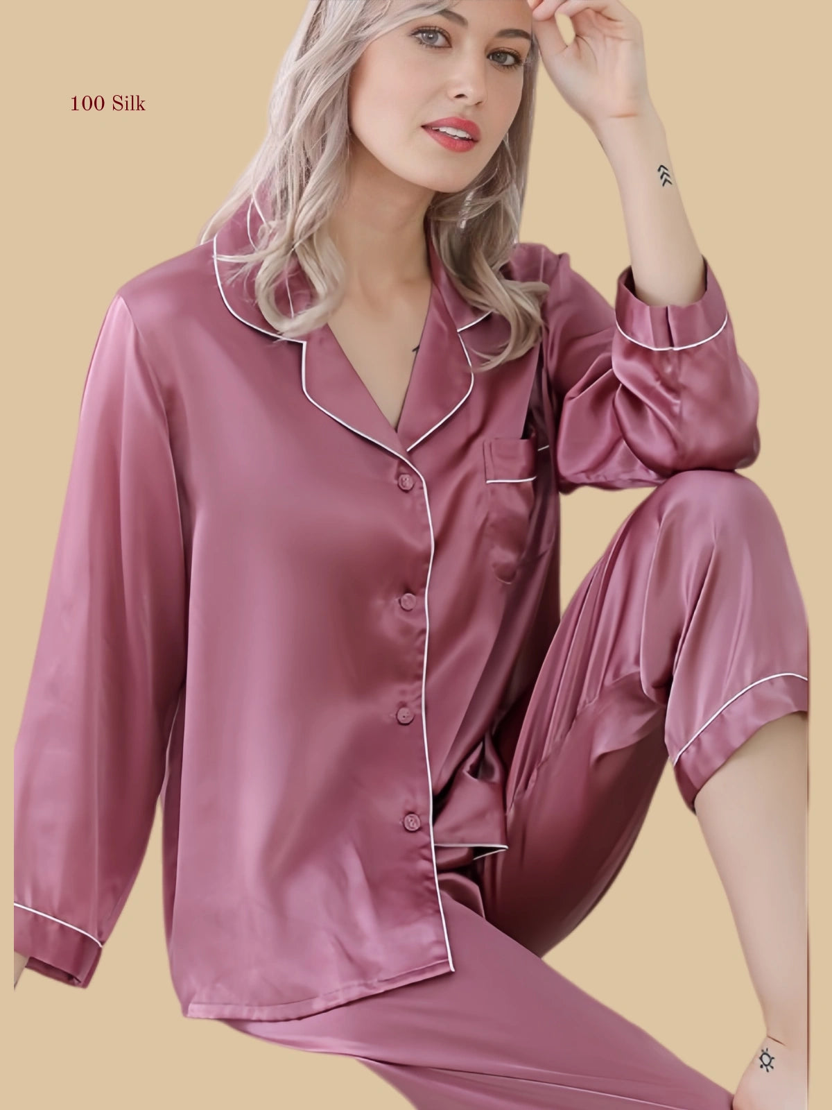 Silk 2-Piece Button Down Pajama Set
