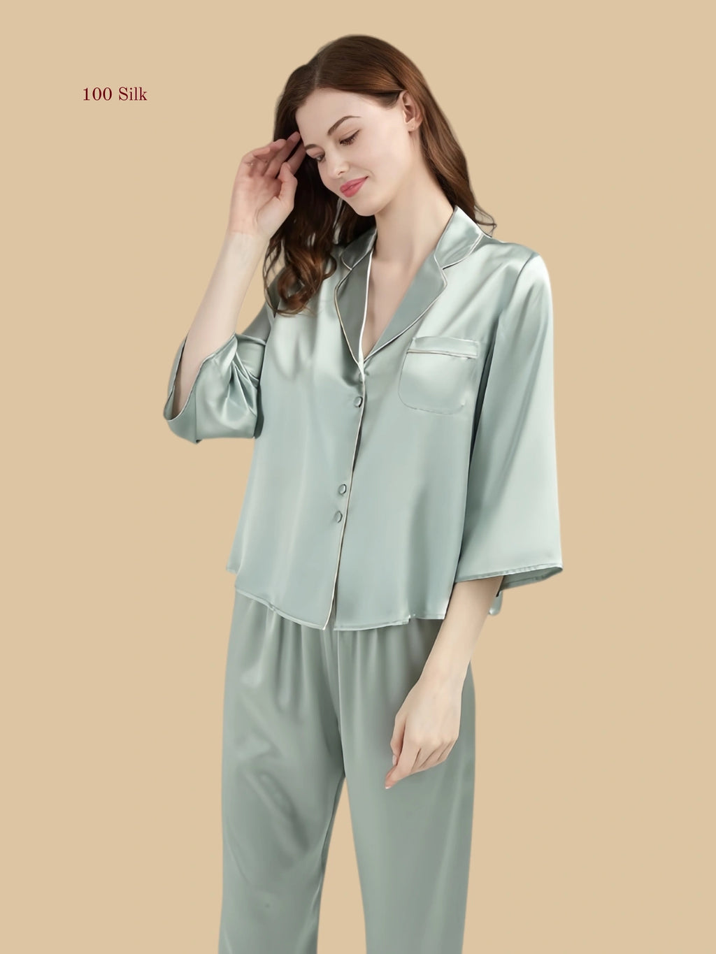 Silk Button up Pajama Set Women's