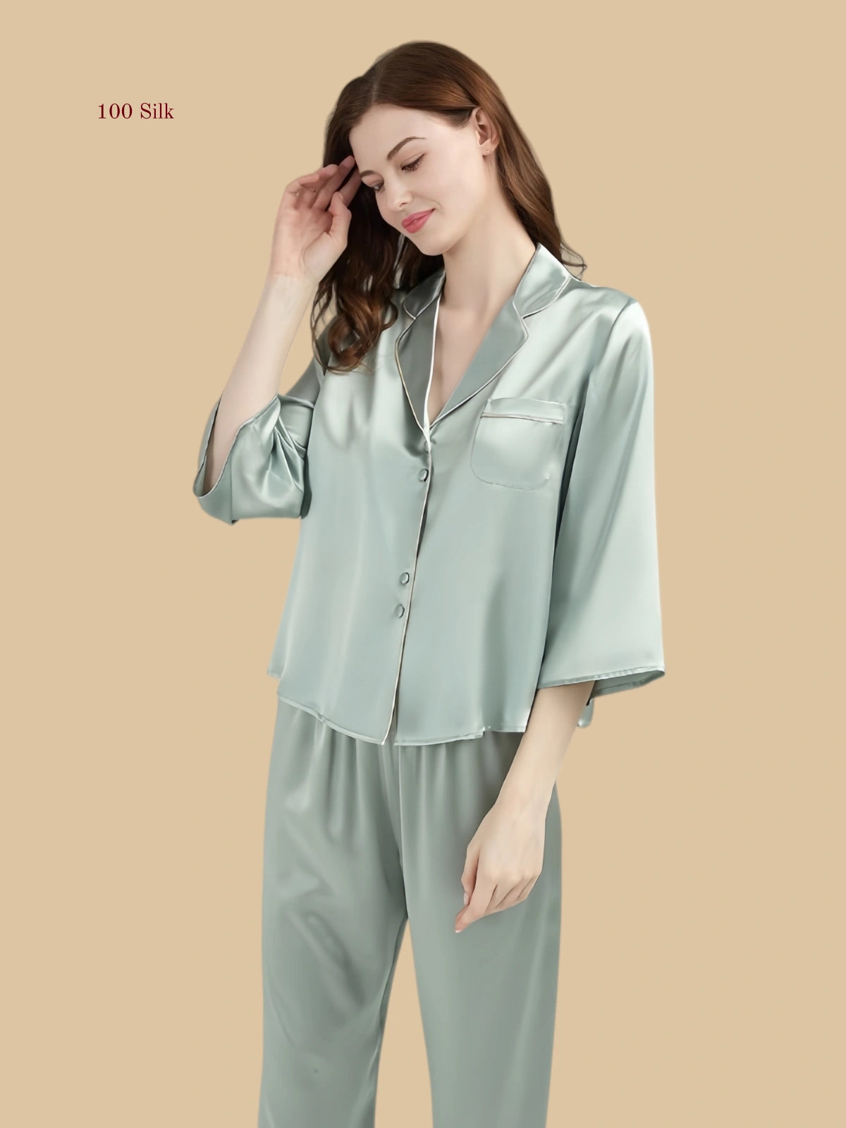 Silk Button up Pajama Set Women's