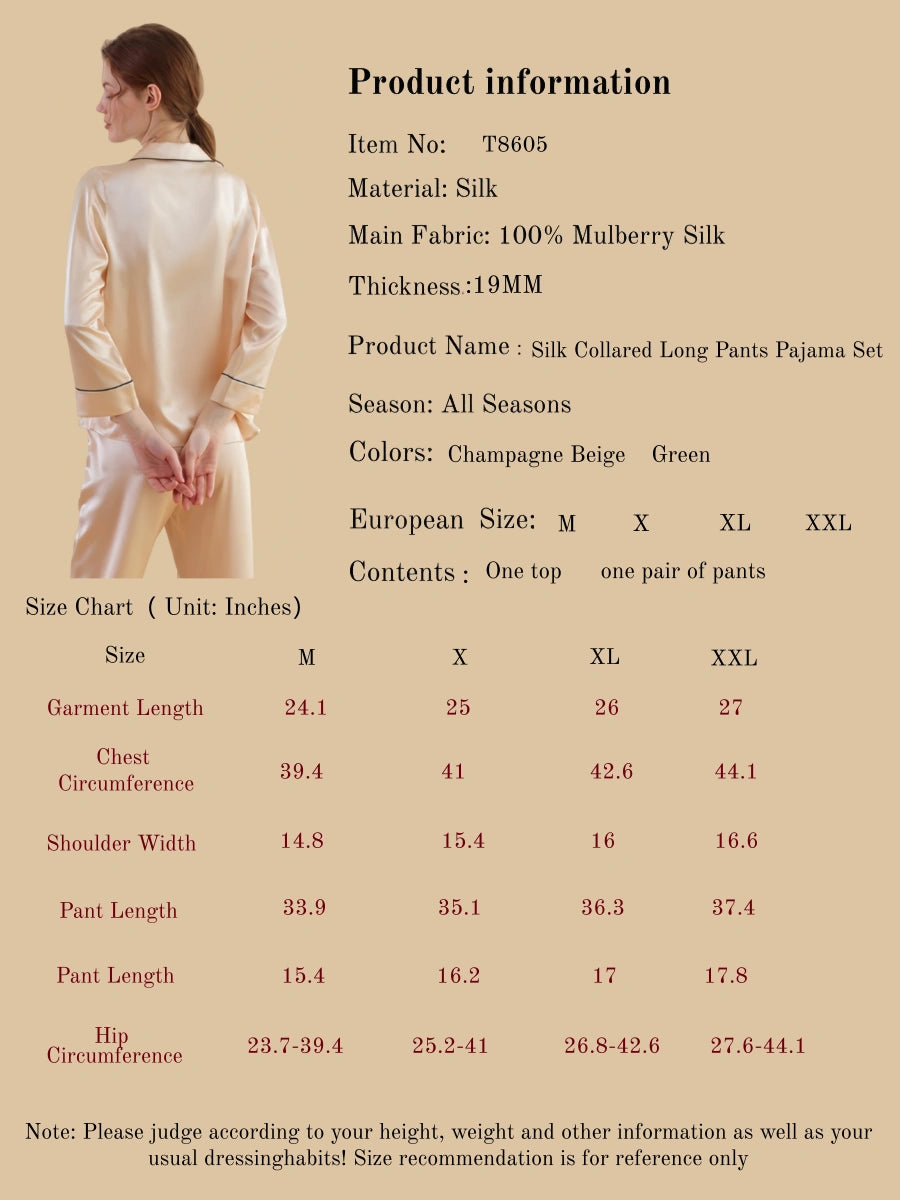 Silk Collared Long Pants Pajama Set