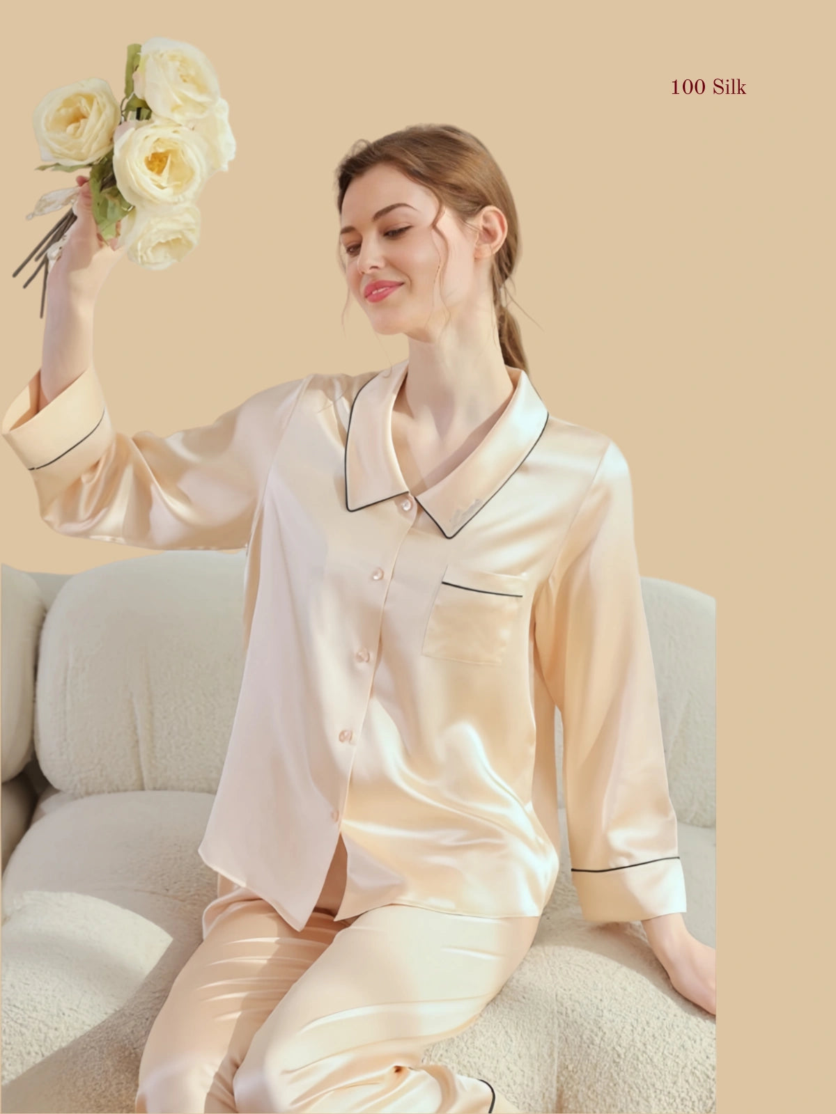 Silk Collared Long Pants Pajama Set