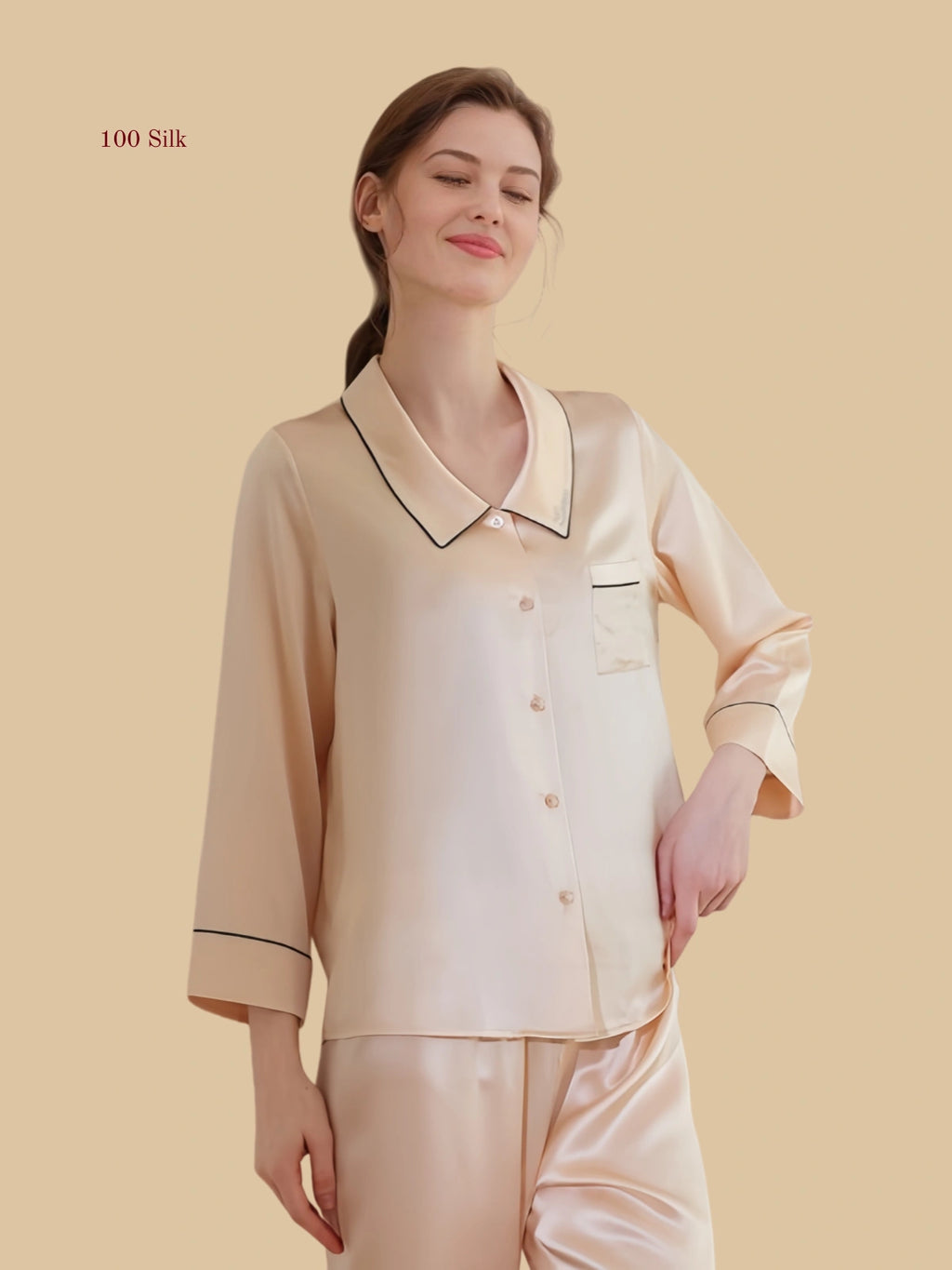 Silk Collared Long Pants Pajama Set