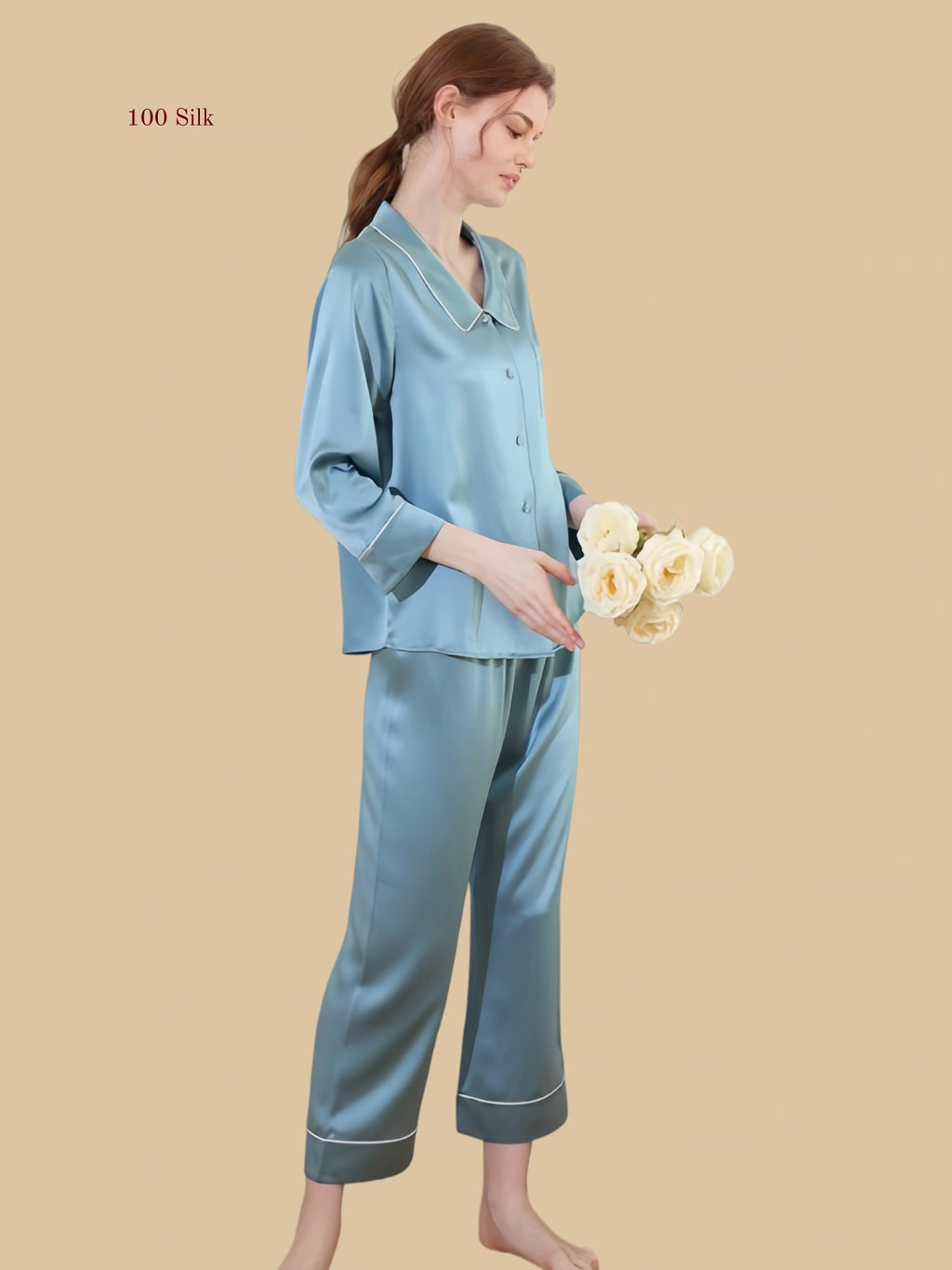 Silk Collared Long Pants Pajama Set