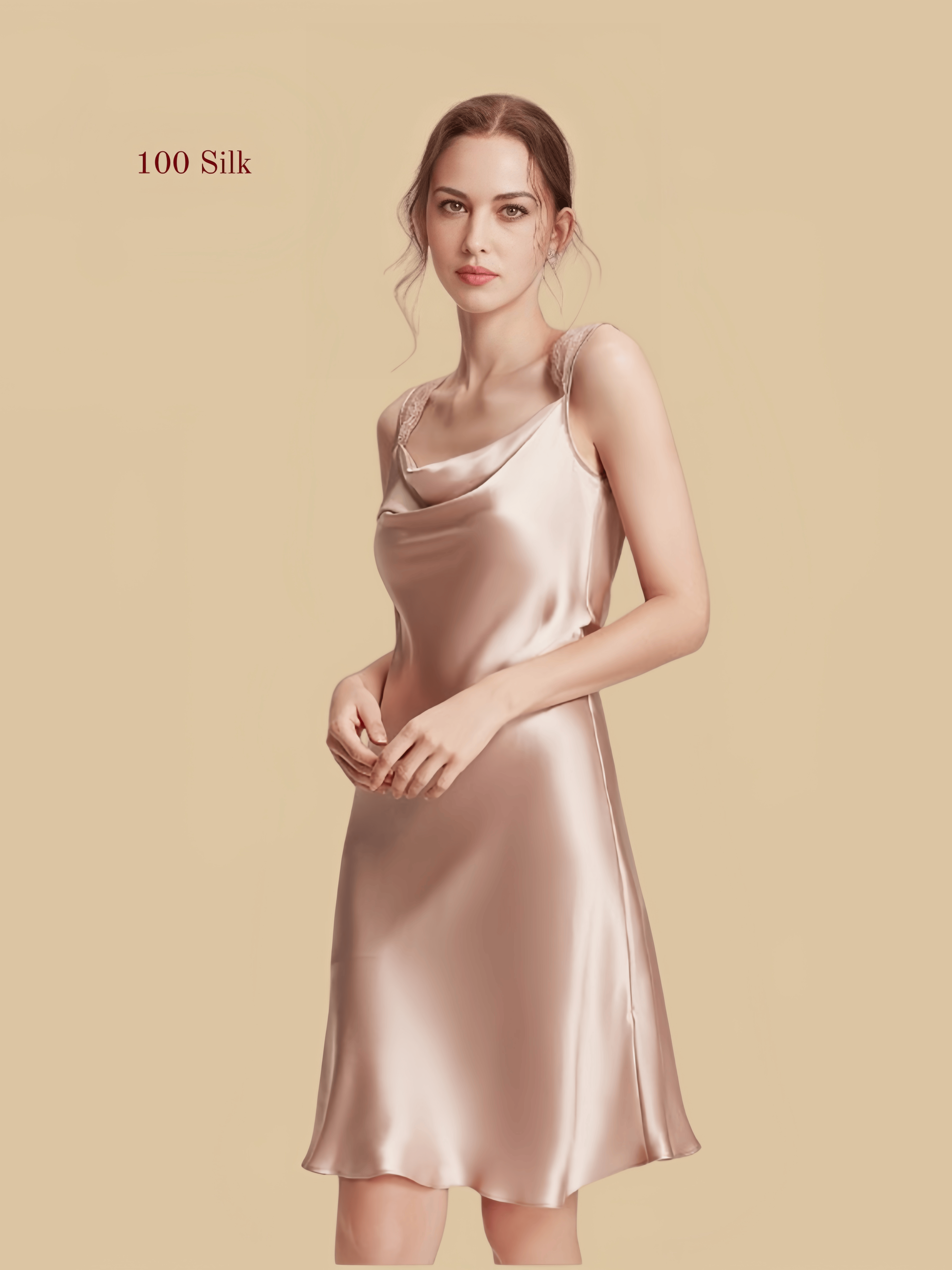 Silk Draped Neck Slip Dress