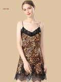 leopard silk nightgown lace trim neckline front view