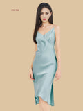 16mm silk wrap midi dress front crossover neckline