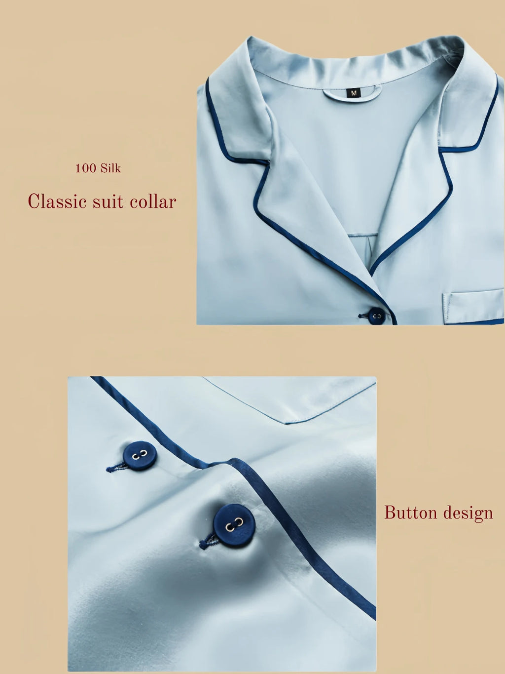Close-up of the tailored notch collar and premium buttons on 19mm heavyweight silk.