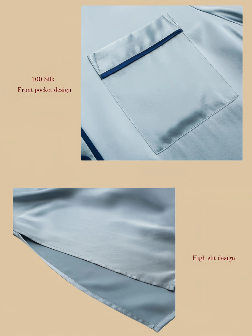 Detailed shot of the functional front pocket and the reinforced high-slit hemline.