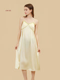 19mm beige silk color block nightdress with curved piped bustline front view