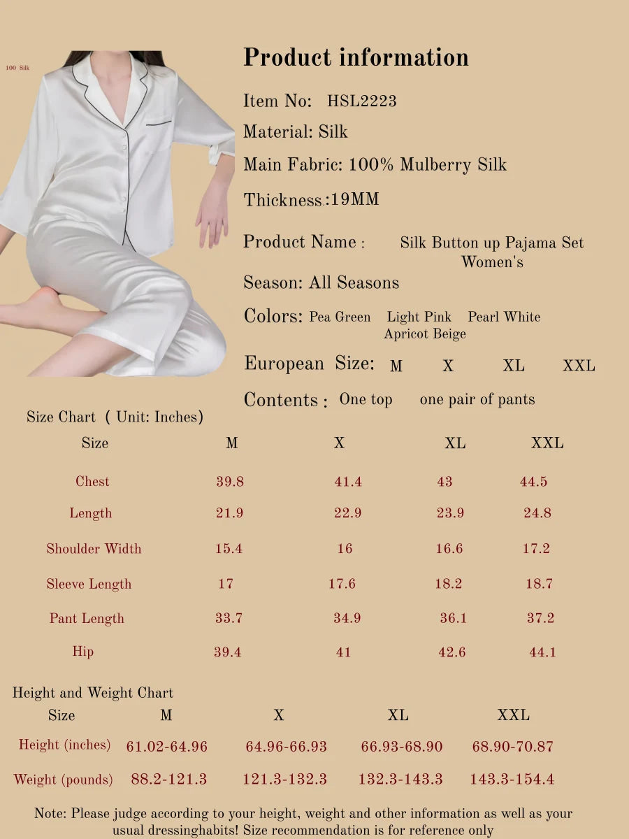 Silk Button up Pajama Set Women's