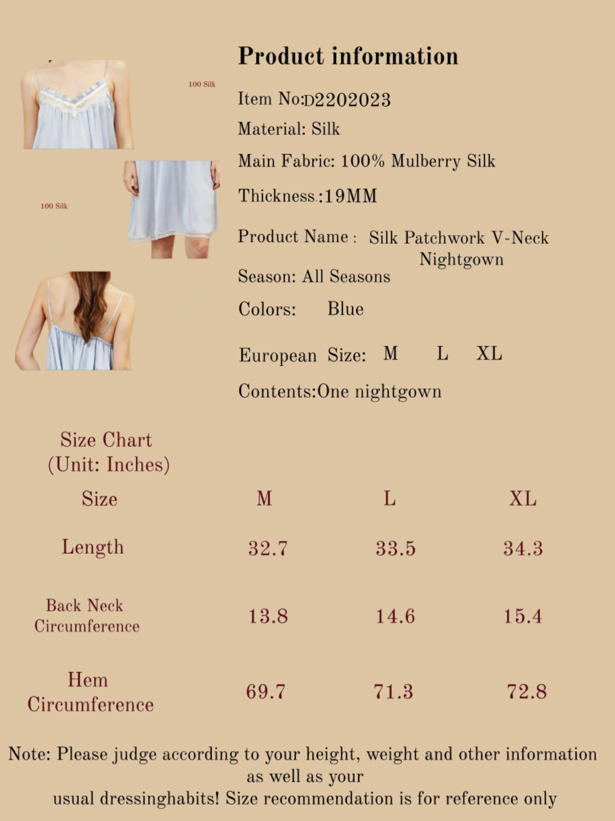 Silk Patchwork V-Neck Nightgown