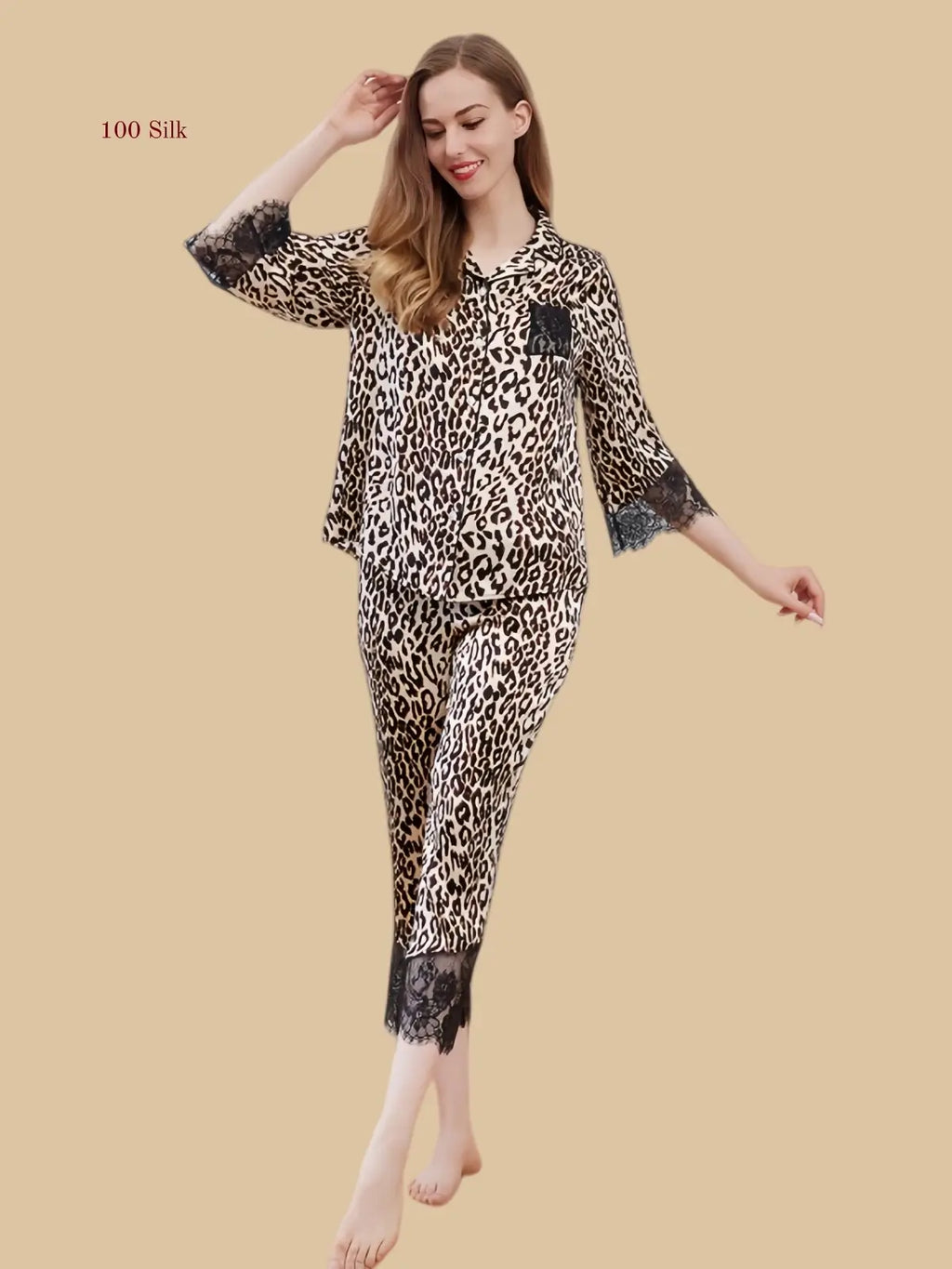 Silk Women's  Leopard Print Pajamas
