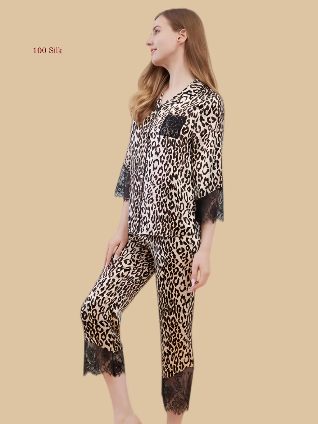 Silk Women's  Leopard Print Pajamas