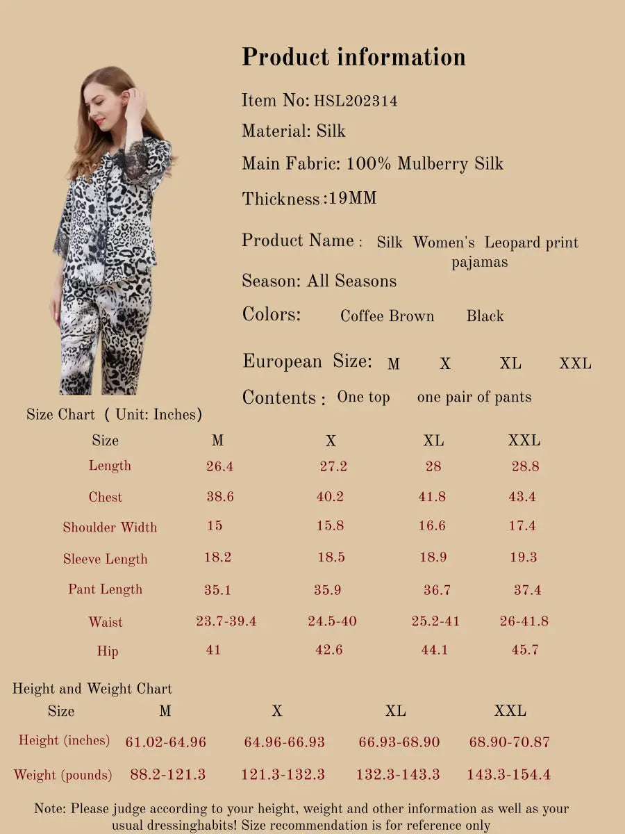 Silk Women's  Leopard Print Pajamas