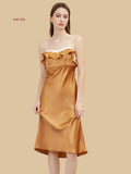 19mm silk color-block nightgown with contrast ruffle neckline front view