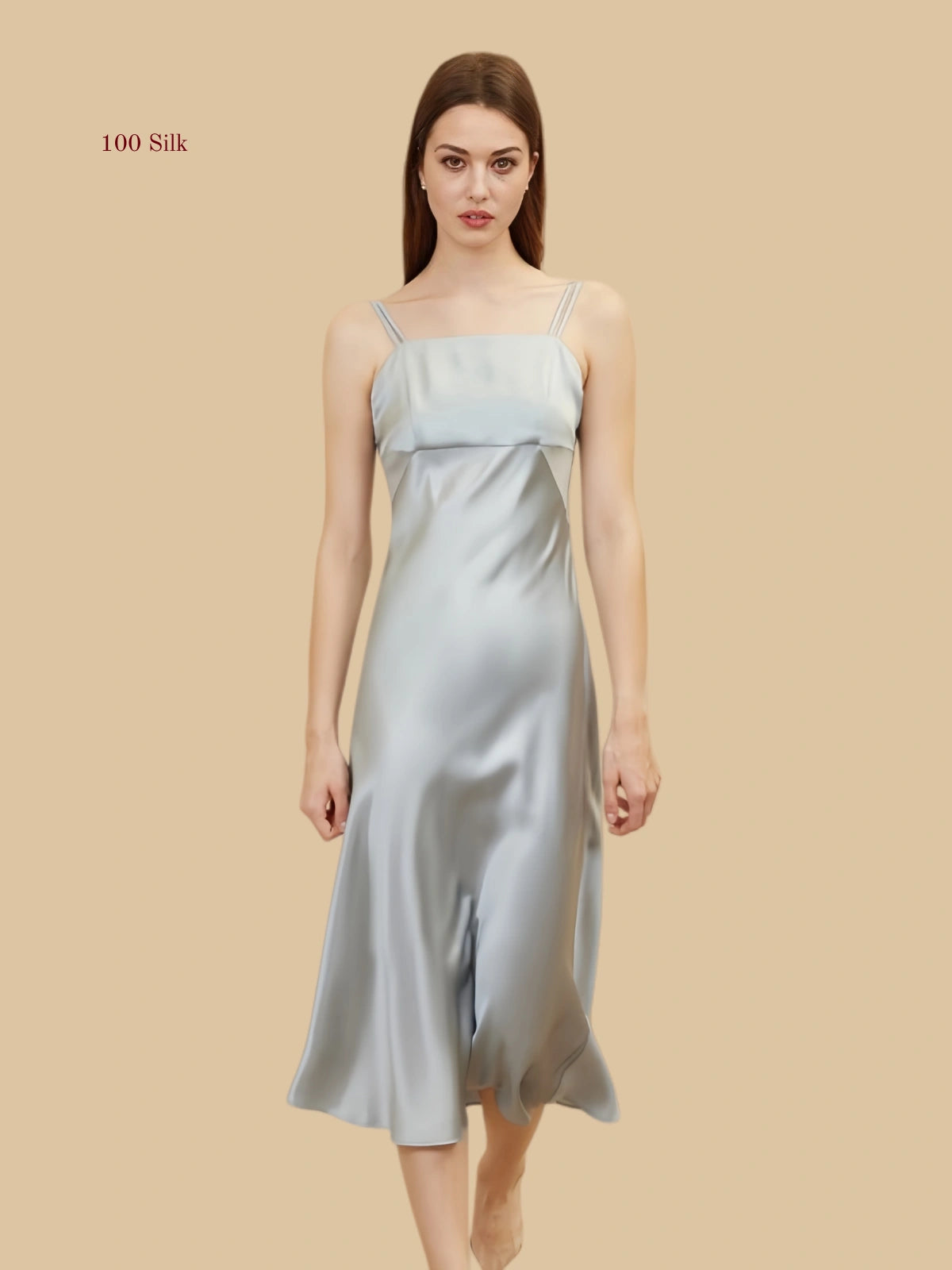 Silk Midi Dress With Spaghetti Straps