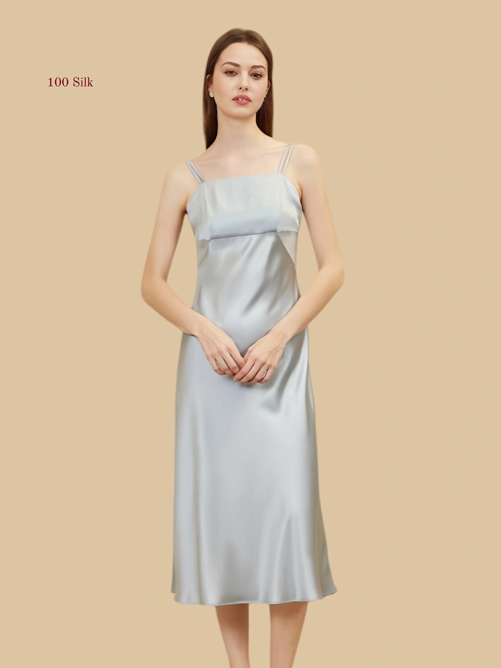 Silk Midi Dress With Spaghetti Straps