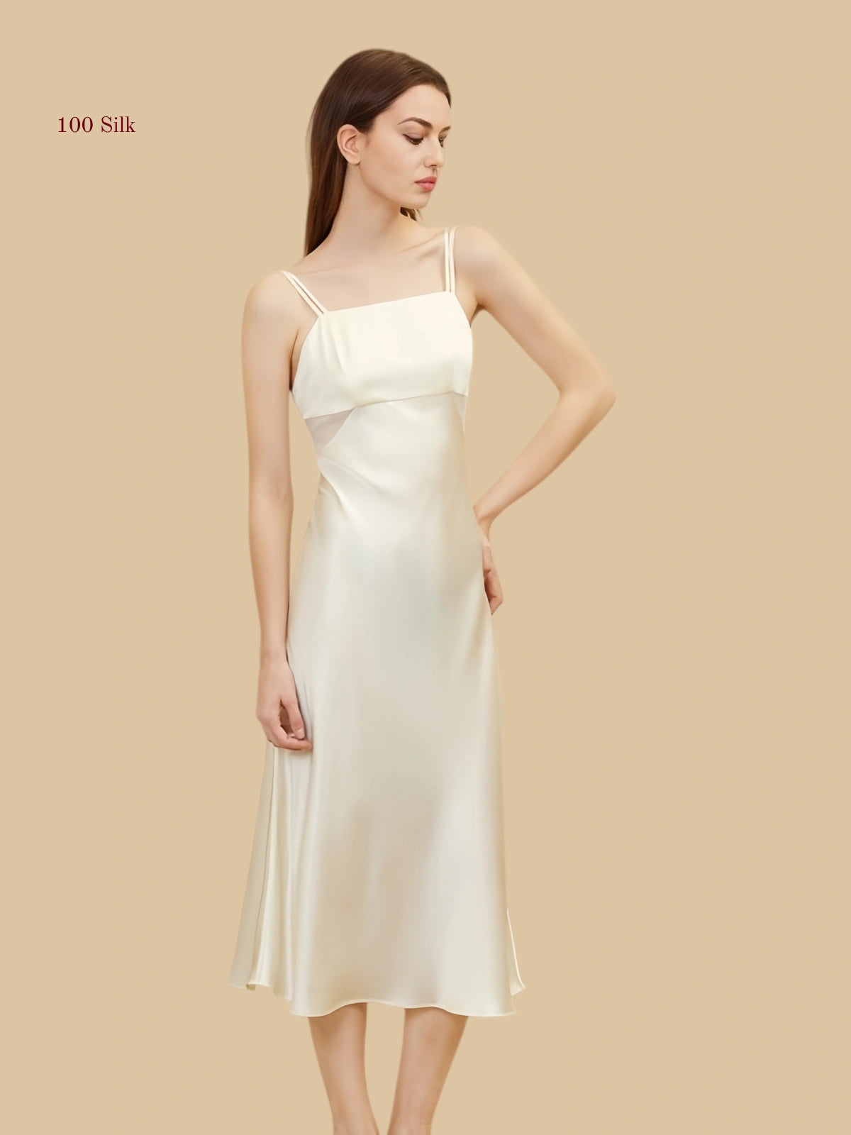 Silk Midi Dress With Spaghetti Straps