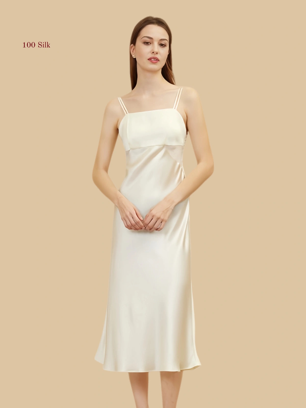 Silk Midi Dress With Spaghetti Straps