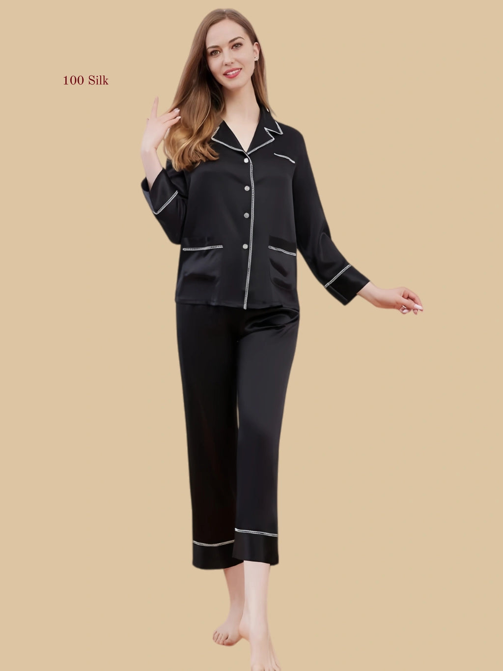 Silk Two Piece Button Up Pajama Set