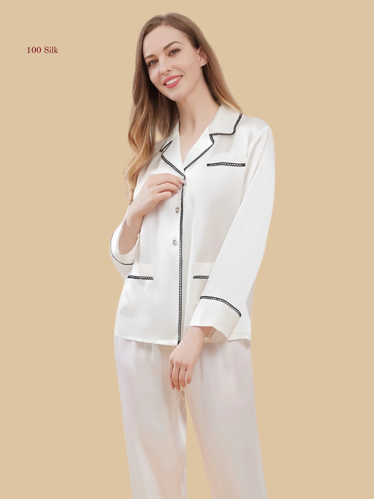 Silk Two Piece Button Up Pajama Set