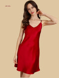 19mm red silk A-line mini dress V-neck front view