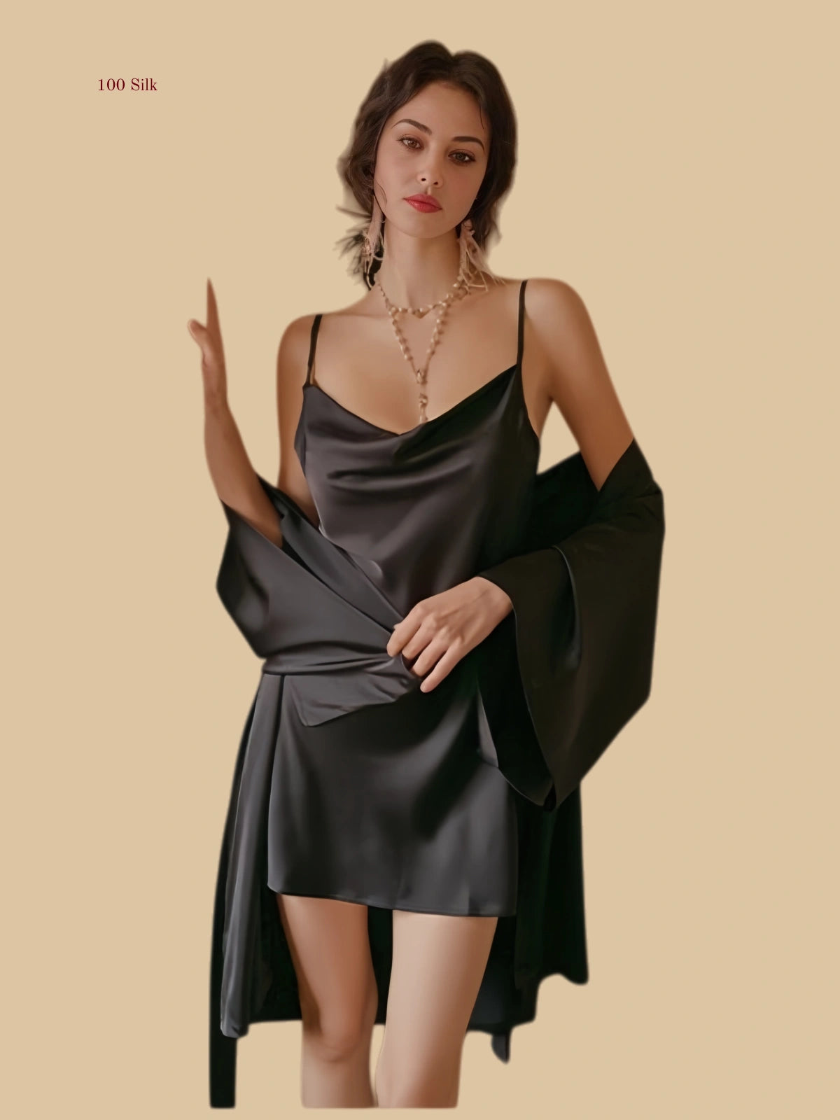 Split Panel Robe 19mm Slip and Robe Set | Embroidered Sheer Side Panels – Silkgala