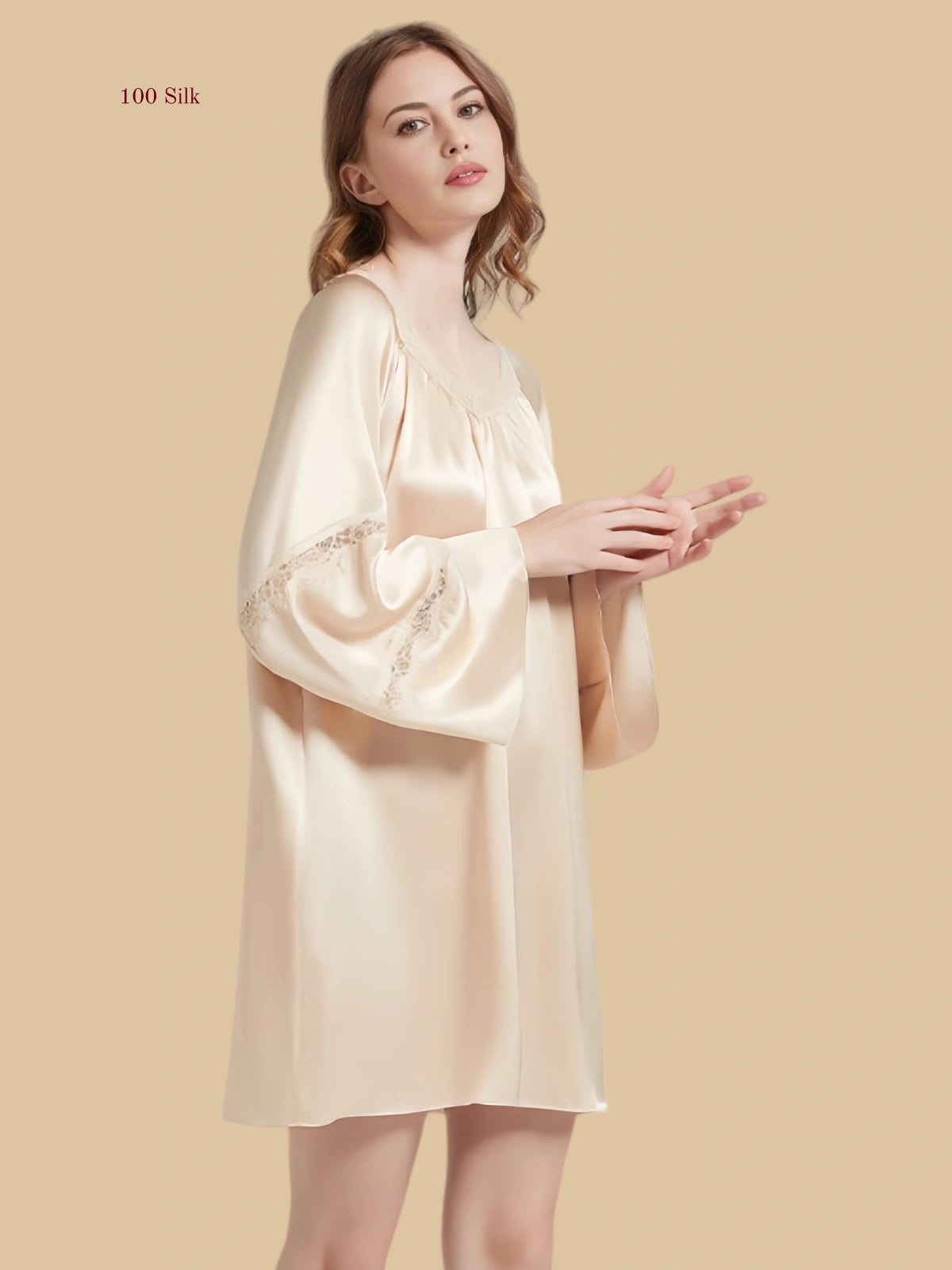 Soft Flare Silk Long Sleeve Nightgown - 100% Mulberry Silk Silk Nightgown And Robe Set | Silkgala