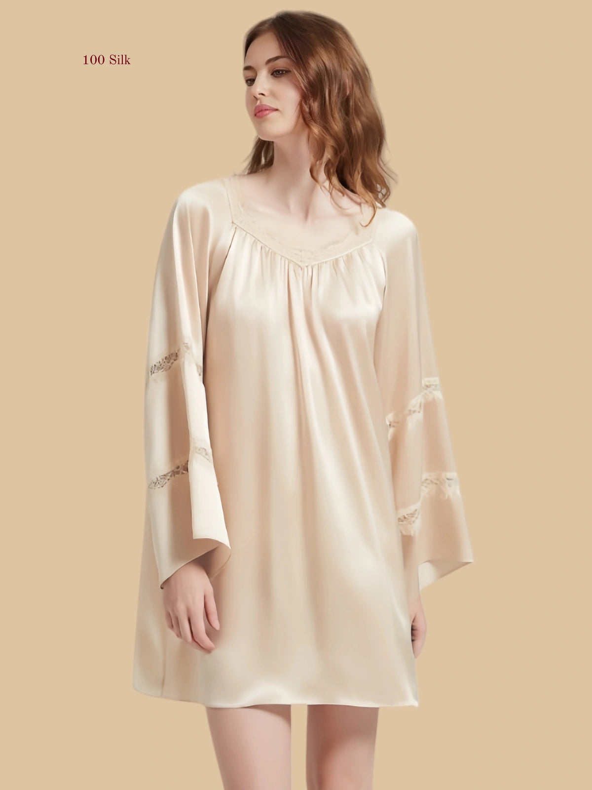 Soft Flare Silk Long Sleeve Nightgown - 100% Mulberry Silk Silk Nightgown And Robe Set | Silkgala