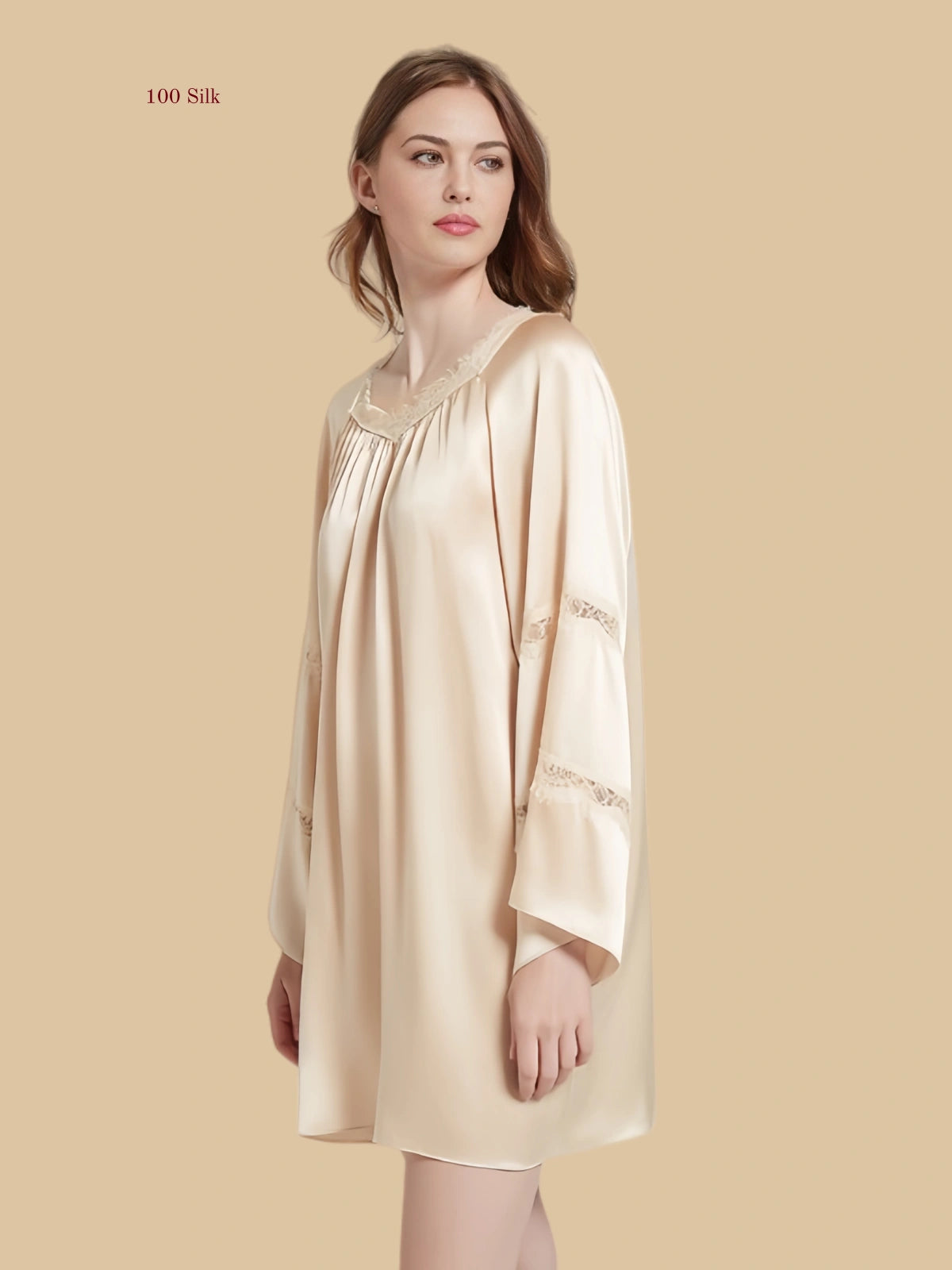 Soft Flare Silk Long Sleeve Nightgown - 100% Mulberry Silk Silk Nightgown And Robe Set | Silkgala