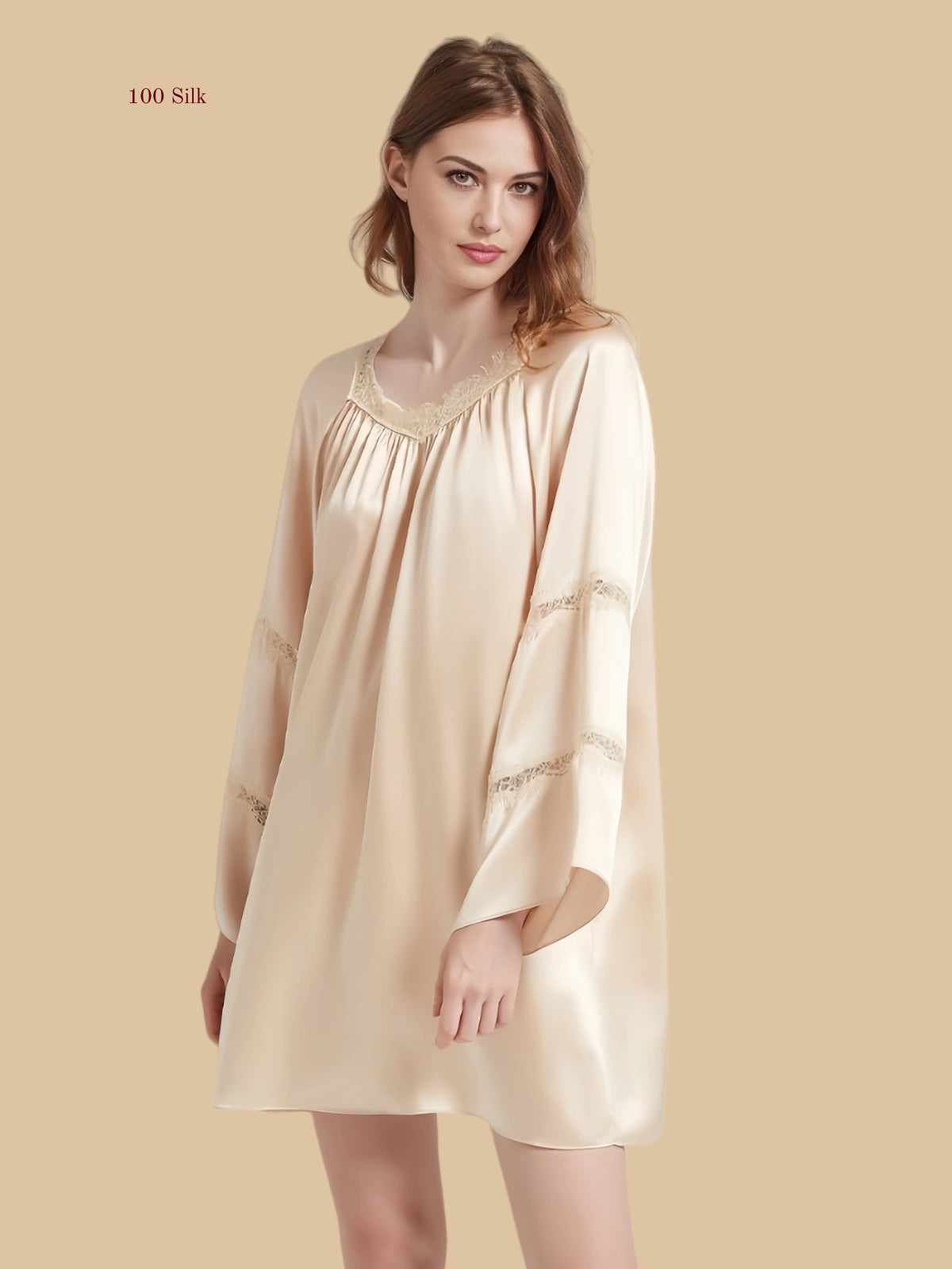 Soft Flare Silk Long Sleeve Nightgown - 100% Mulberry Silk Silk Nightgown And Robe Set | Silkgala