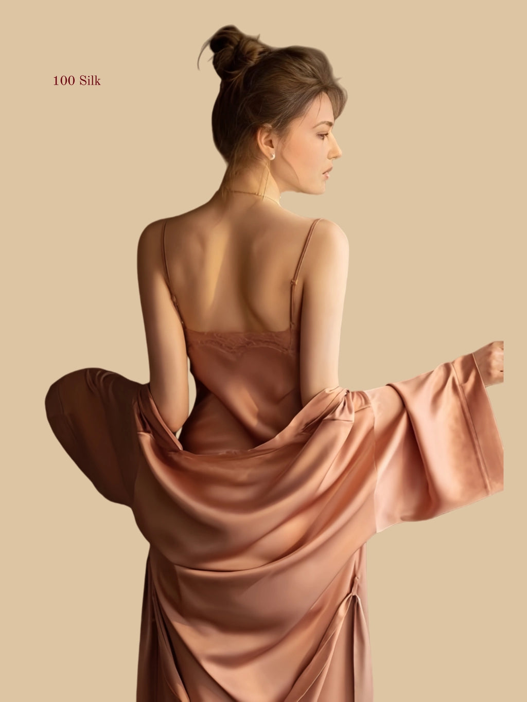 Pink 19mm silk chemise back view with smooth back line and robe draped at the arms