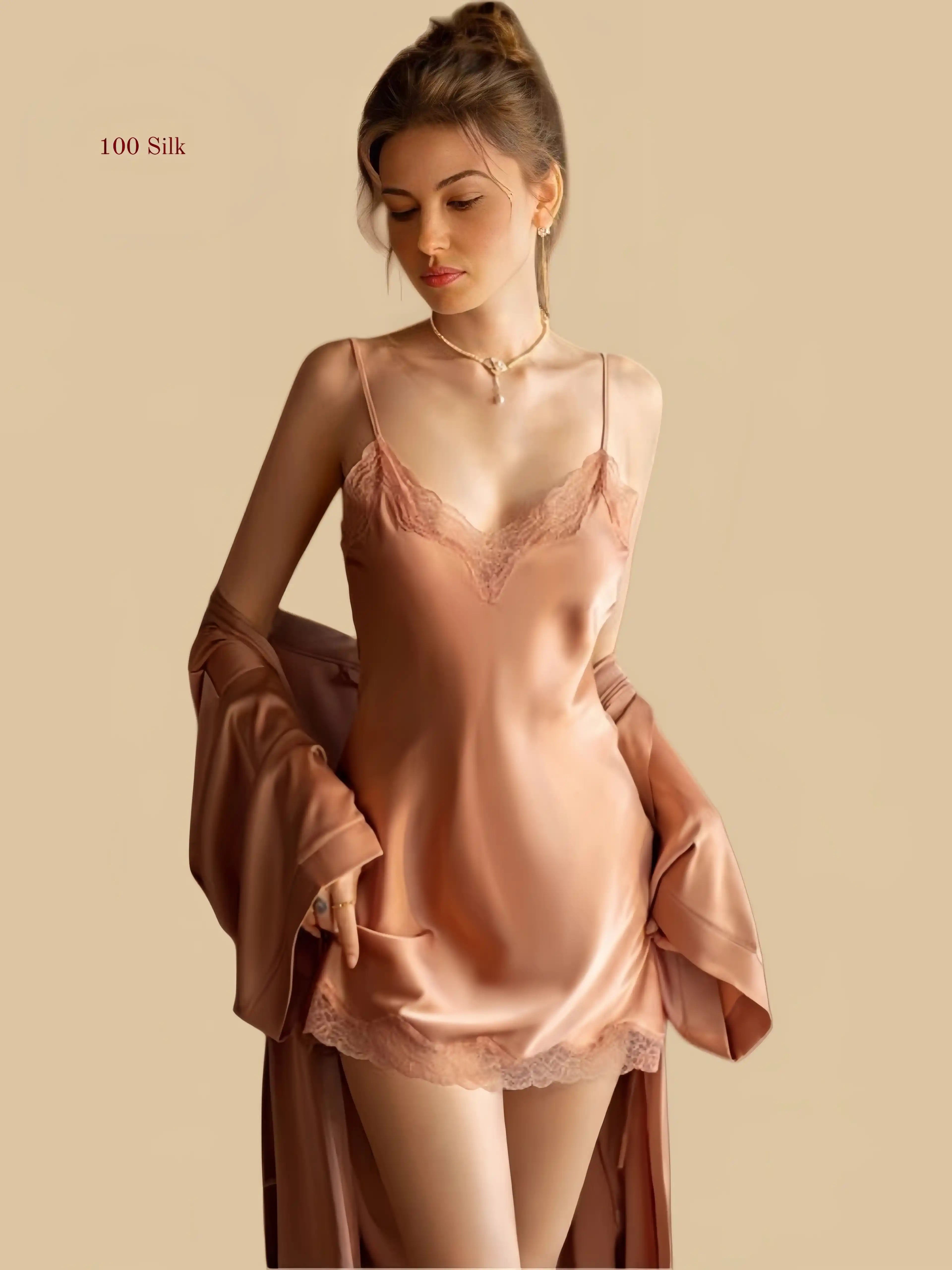 Soft Lightweight Silk Womens Bathrobes - 100% Mulberry Silk Silk Nightgown And Robe Set | Silkgala