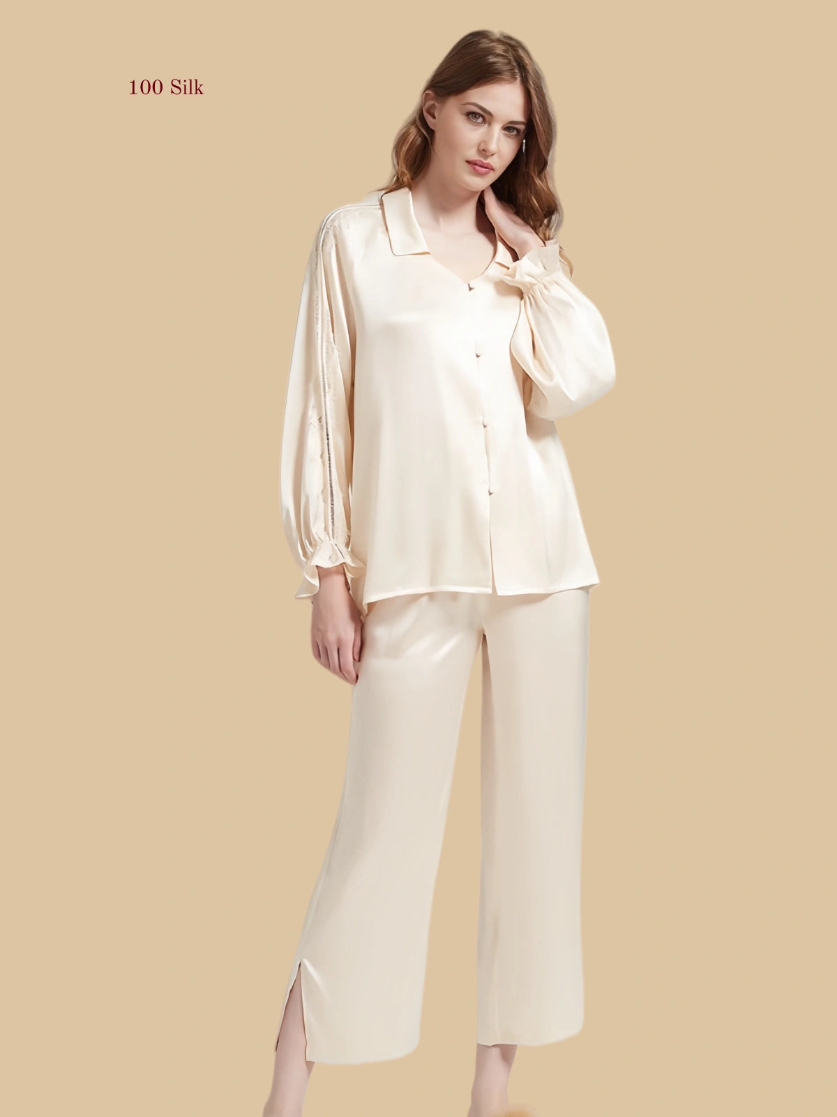 Soft Silk Women's Long-Sleeved Silk Pajama Set - 100% Mulberry Silk Silk Nightgown And Robe Set | Silkgala