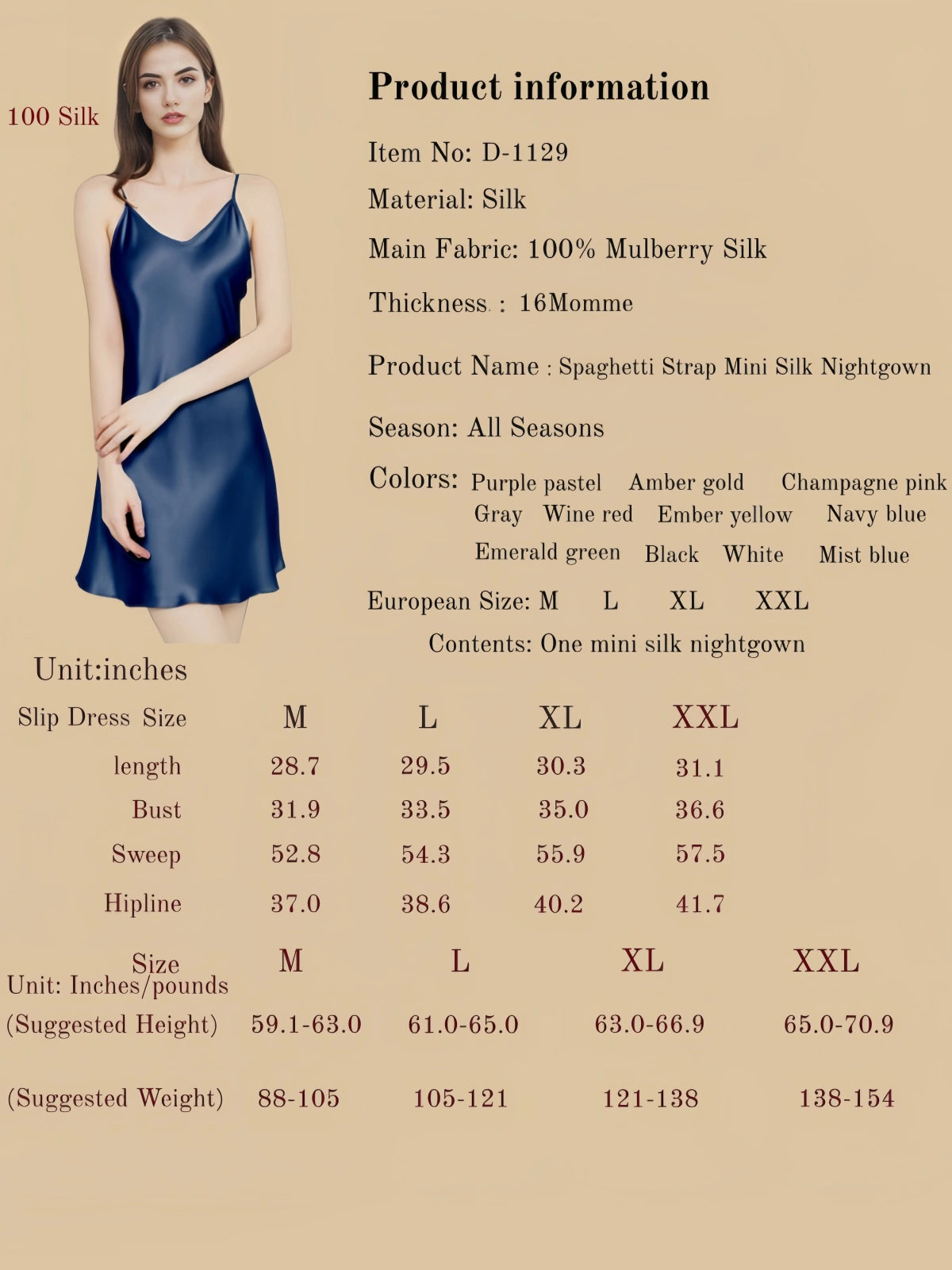 Spaghetti Strap Mini Silk Nightgown