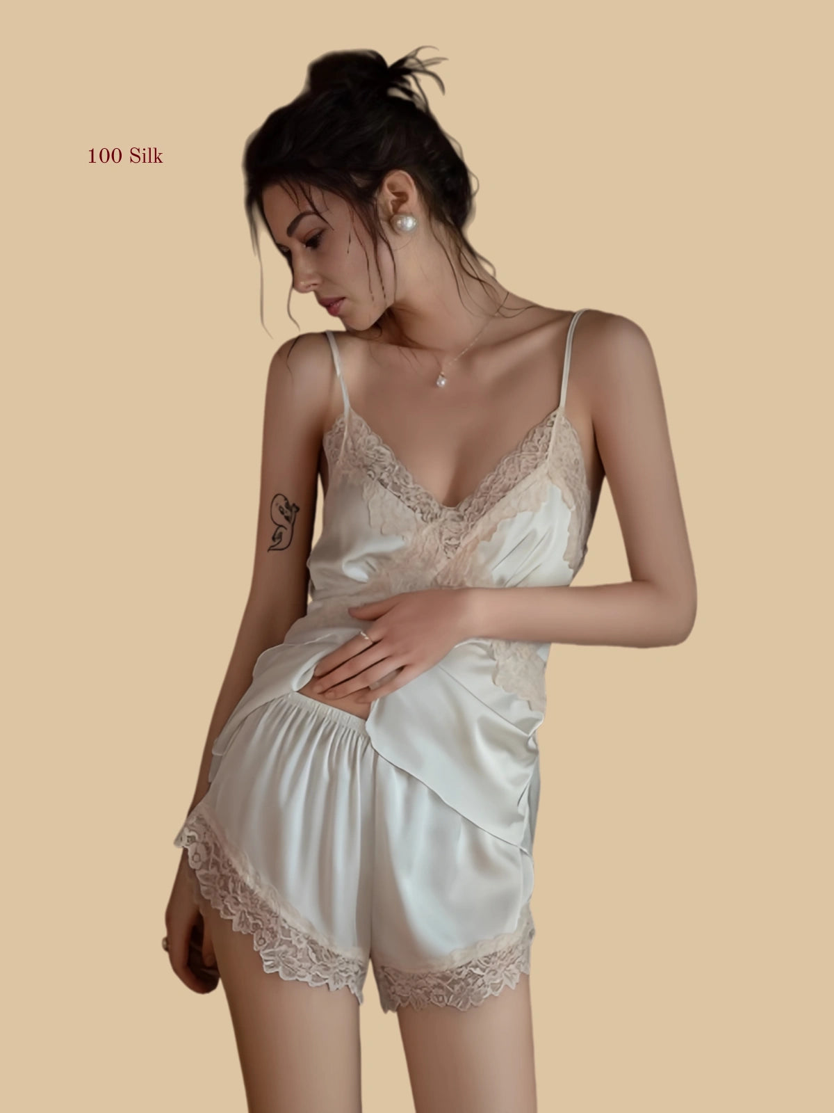 Stylish Silk Pajama Set With Chest Pads