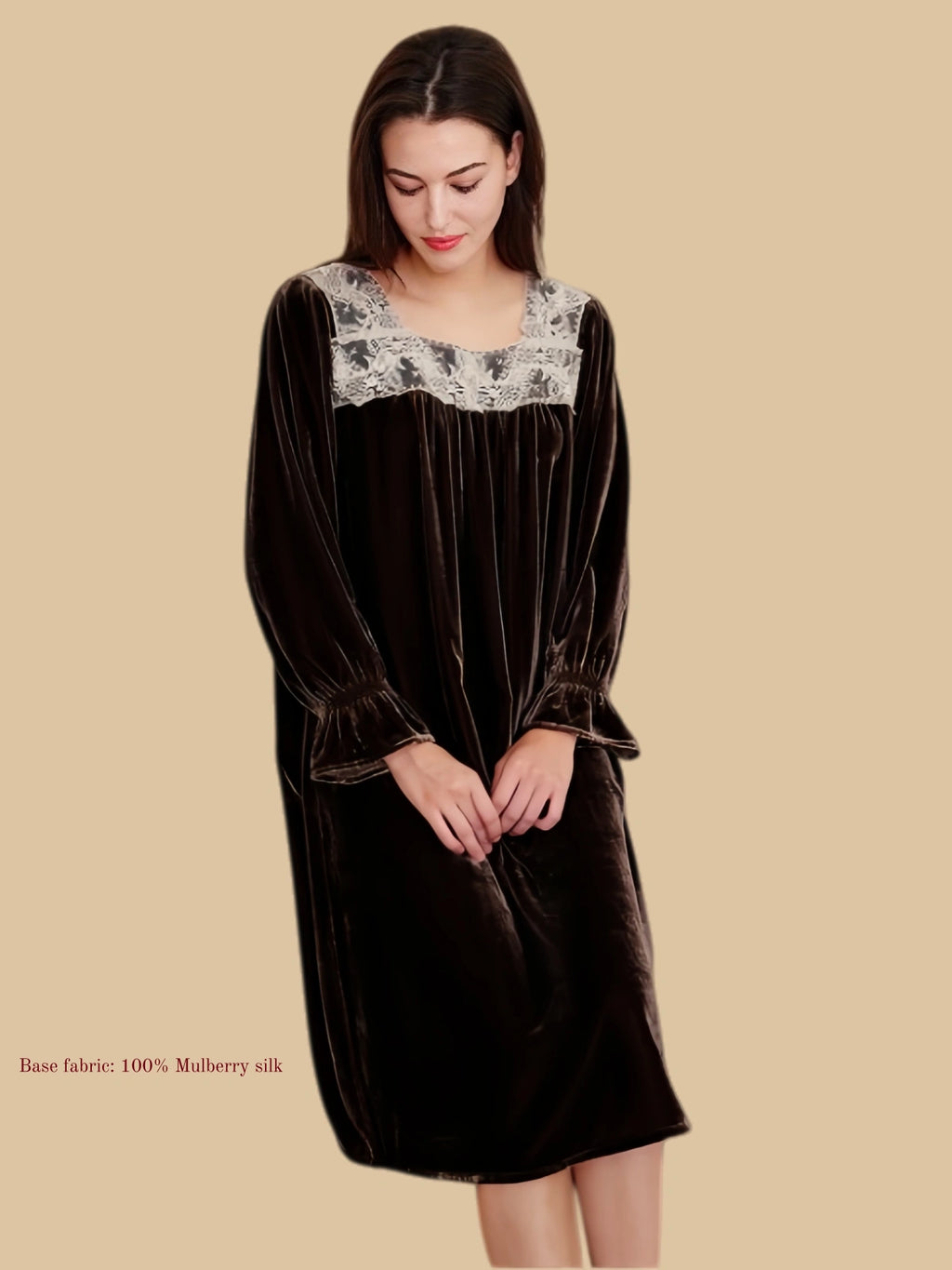 Thickened Women's Mulberry Silk Square Neck Dress - 100% Mulberry Silk Silk Nightgown And Robe Set | Silkgala