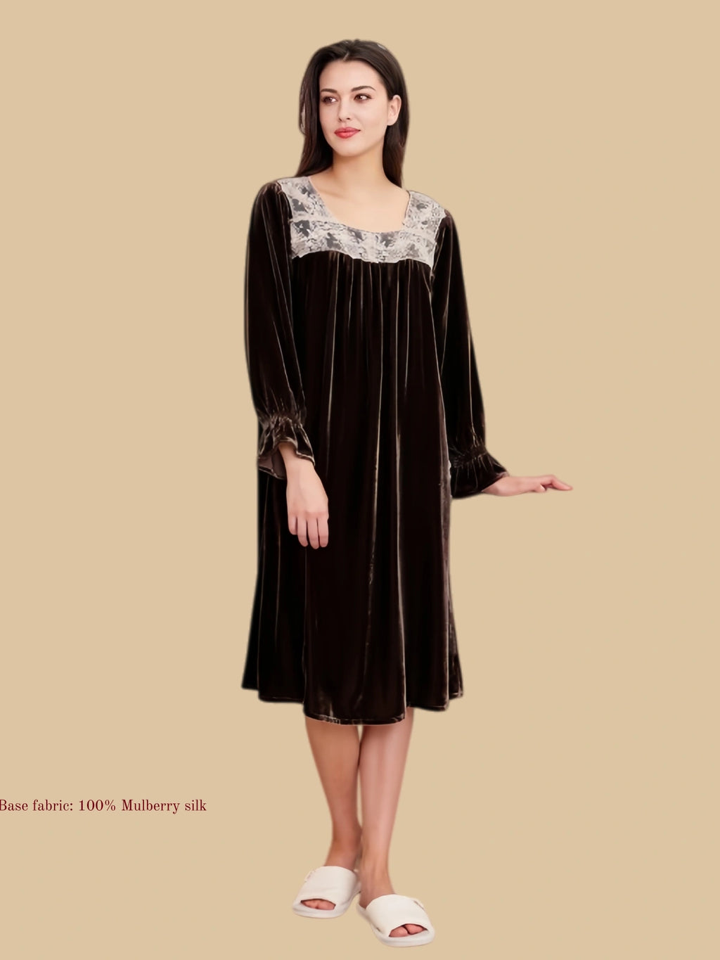 Thickened Women's Mulberry Silk Square Neck Dress - 100% Mulberry Silk Silk Nightgown And Robe Set | Silkgala