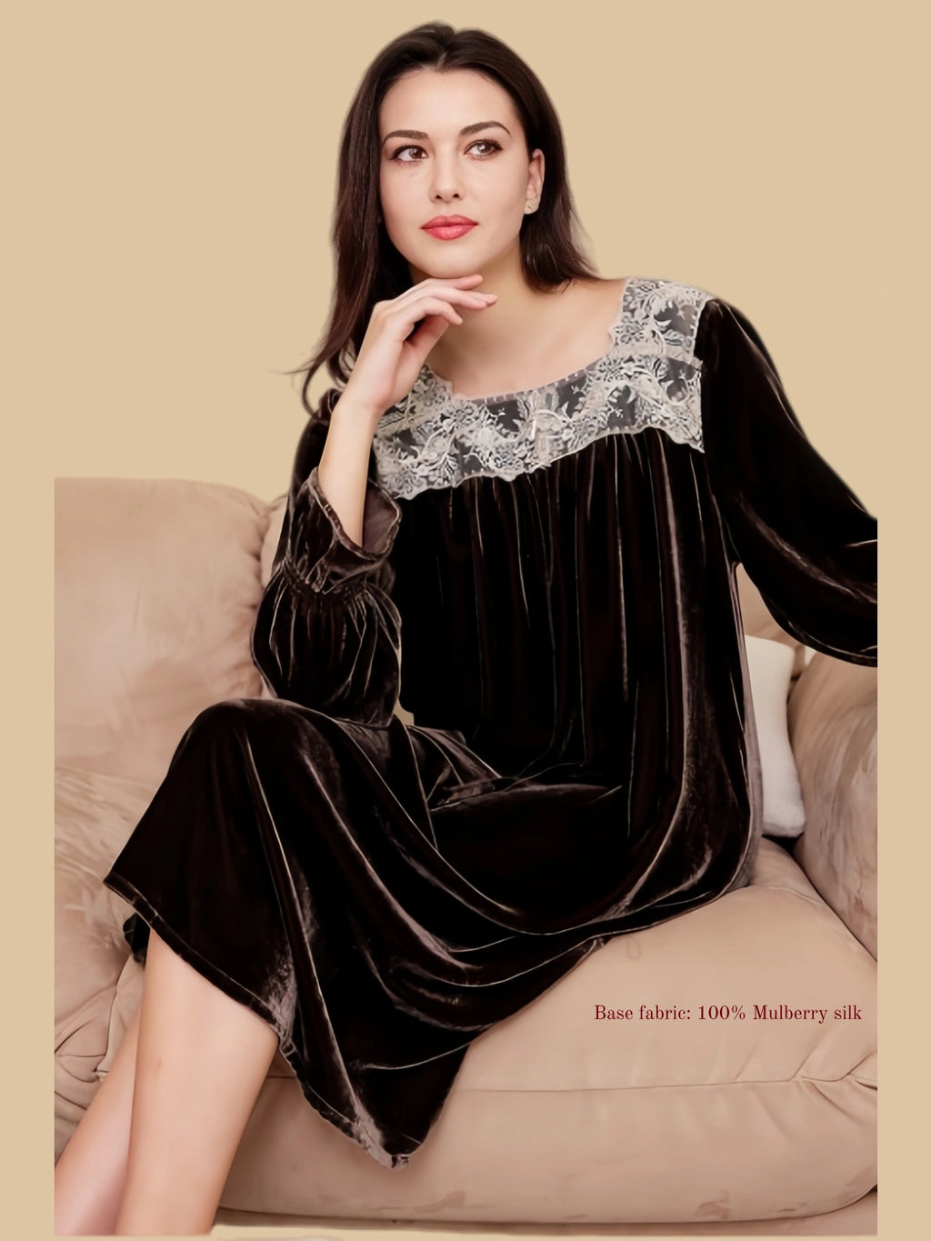 Thickened Women's Mulberry Silk Square Neck Dress - 100% Mulberry Silk Silk Nightgown And Robe Set | Silkgala