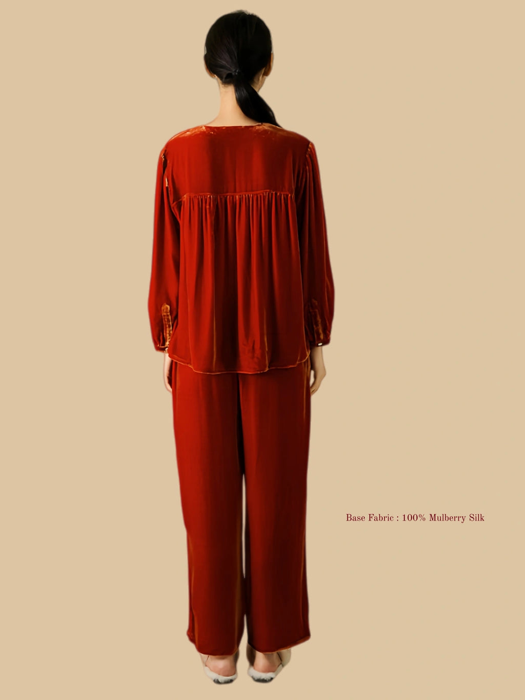 Vibrant Silk Velvet Long Sleeve and Pants Pajama Set - 100% Mulberry Silk Silk Nightgown And Robe Set | Silkgala