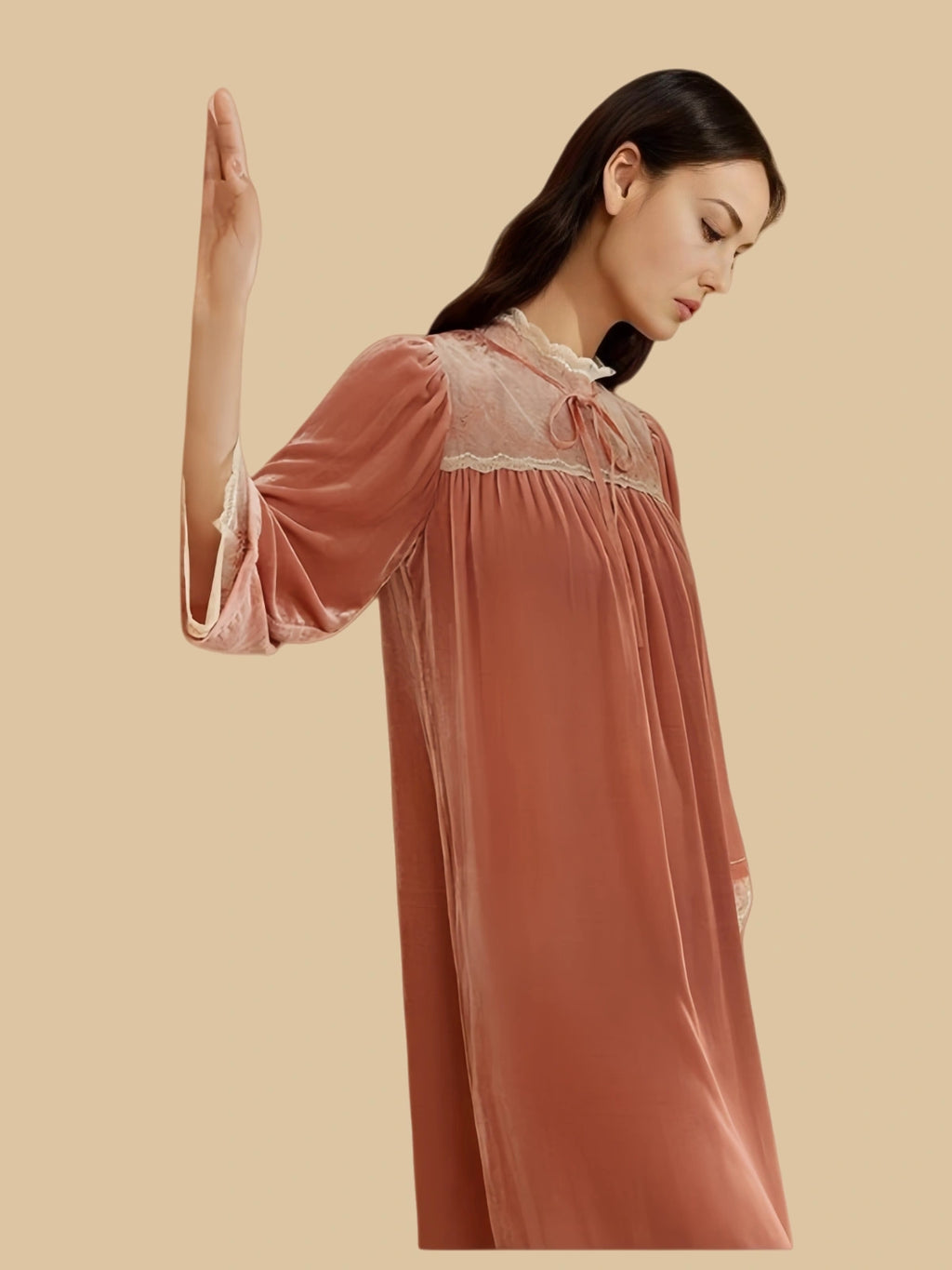 Vintage Elegant Silk Velvet Midi Dress - 100% Mulberry Silk Silk Nightgown And Robe Set | Silkgala