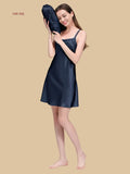 19mm navy blue silk A-line mini dress scoop neckline front view