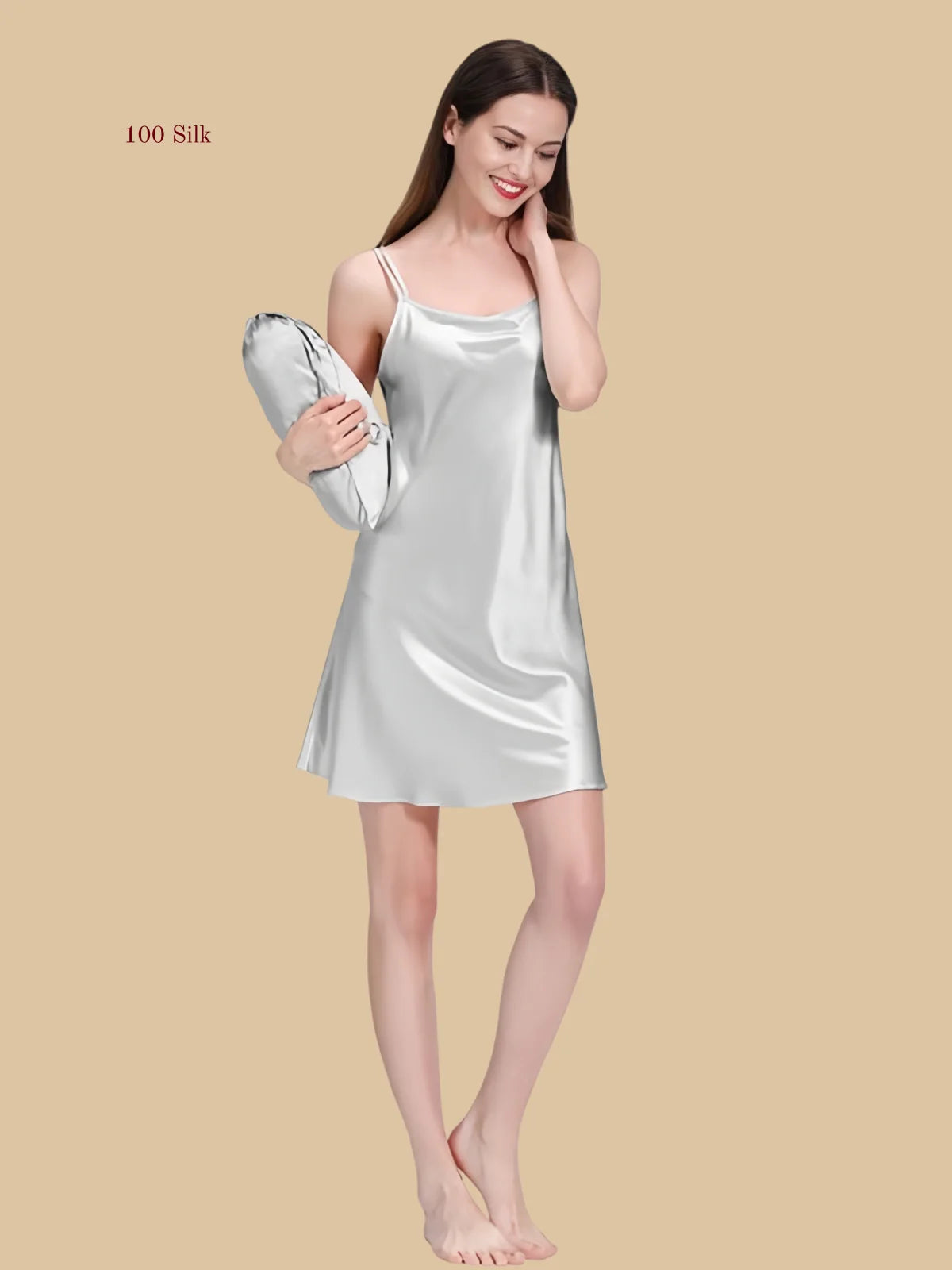 Women Simple Silk Sundresses  A Line