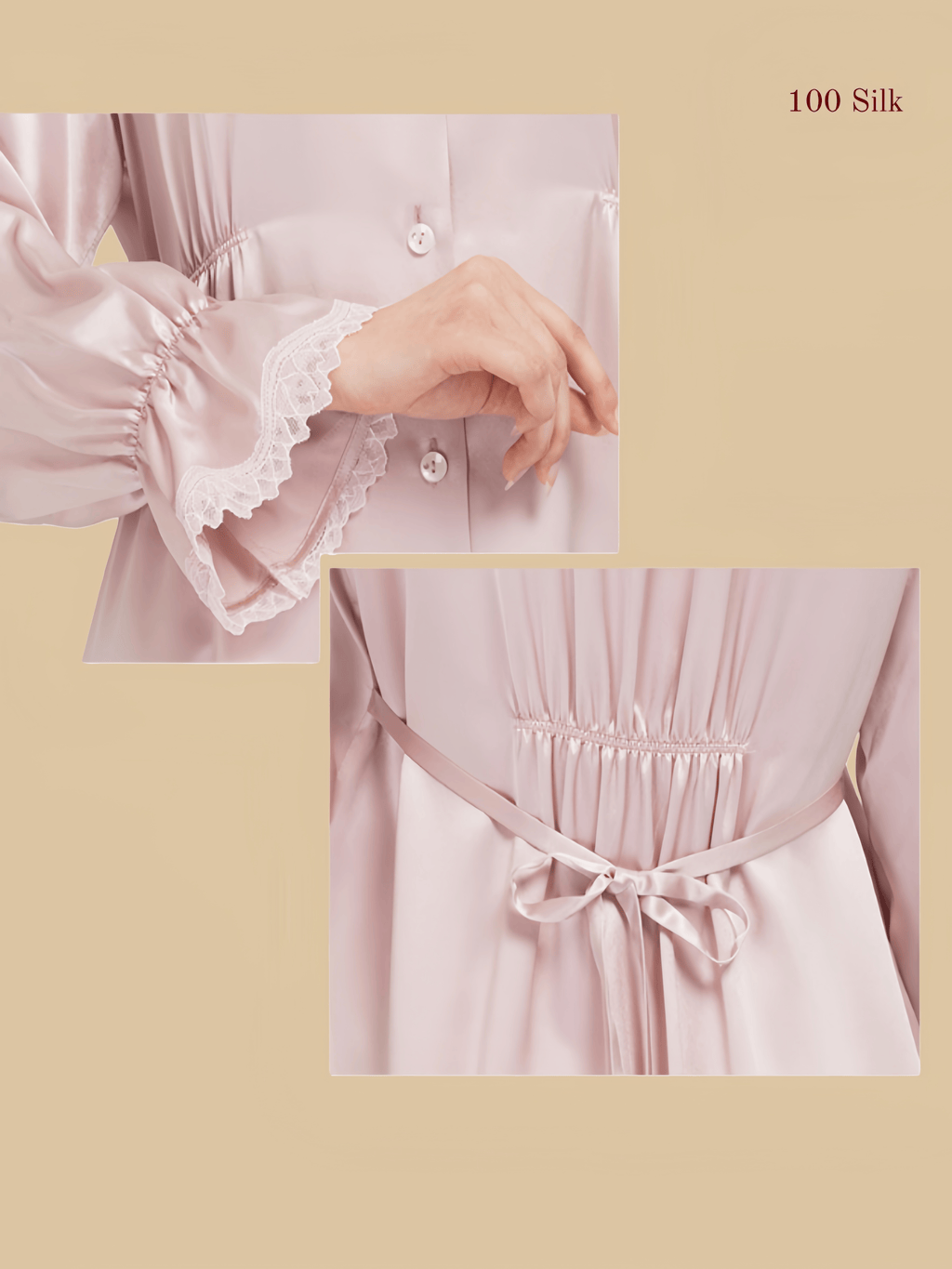 Women's 100% Silk Long-Sleeved Nightgown