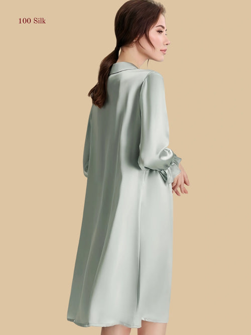 Gentle silk dresses lantern sleeves - 100% Mulberry Silk Silk Nightgown And Robe Set | Silkgala
