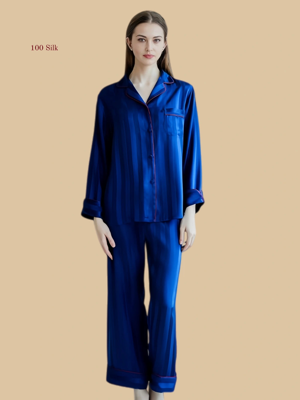 Women's Blue Striped Silk Pajamas