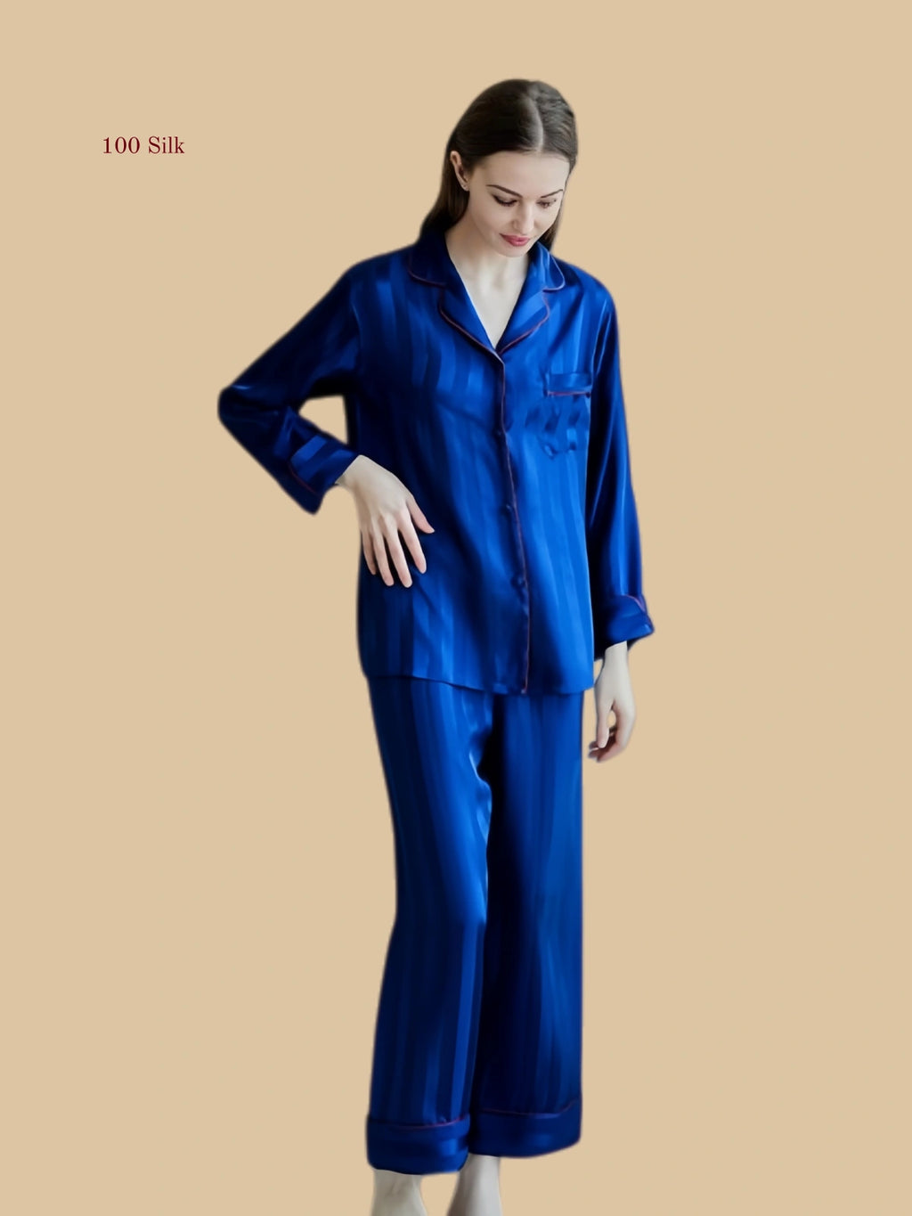 Women's Blue Striped Silk Pajamas