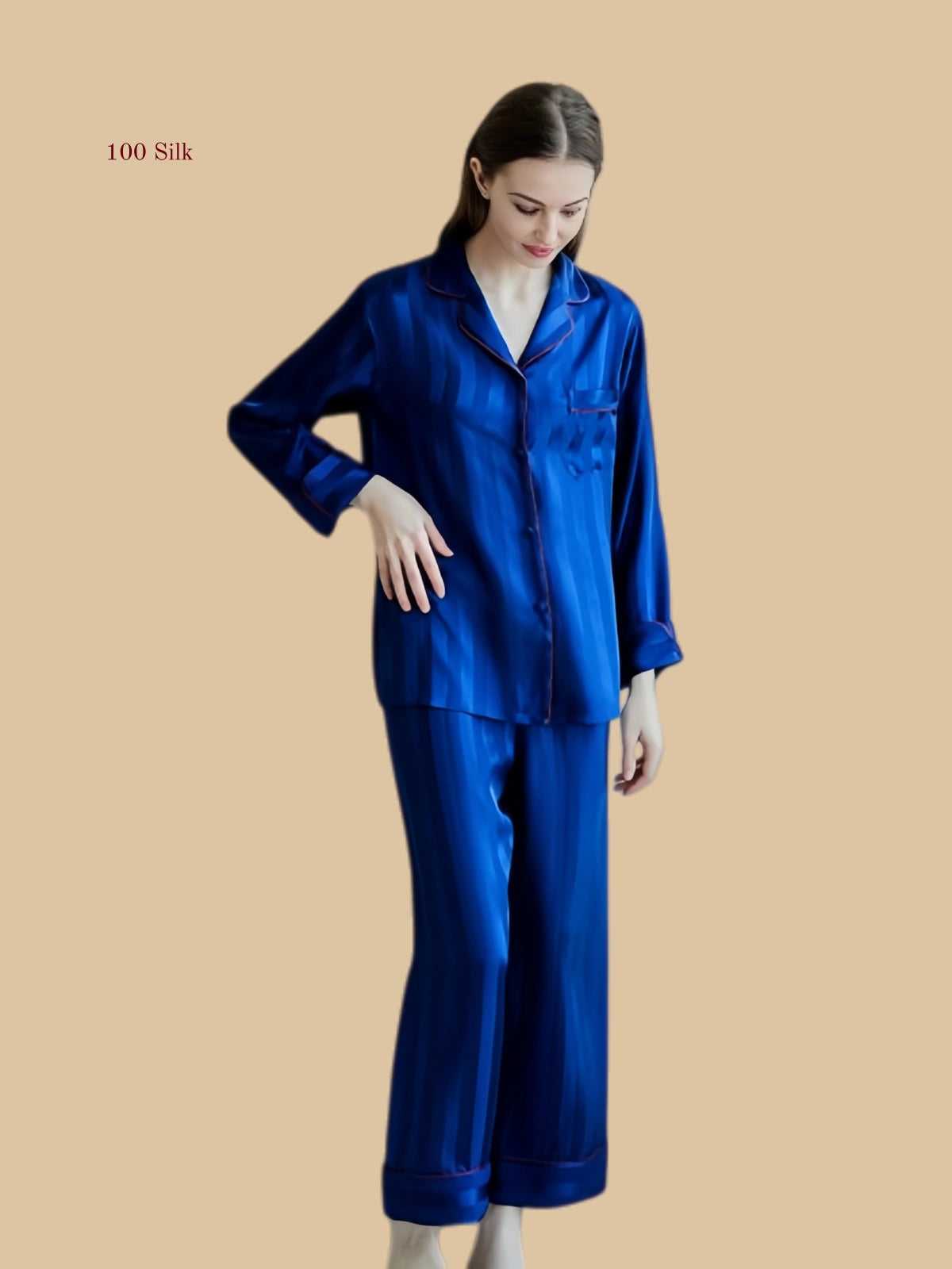 Women's Blue Striped Silk Pajamas